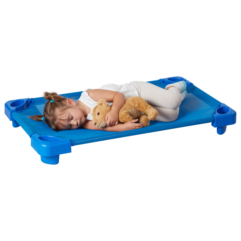 Stackable Kiddie Cot, Toddler Size, Classroom Furniture, Blue, 5-Pack