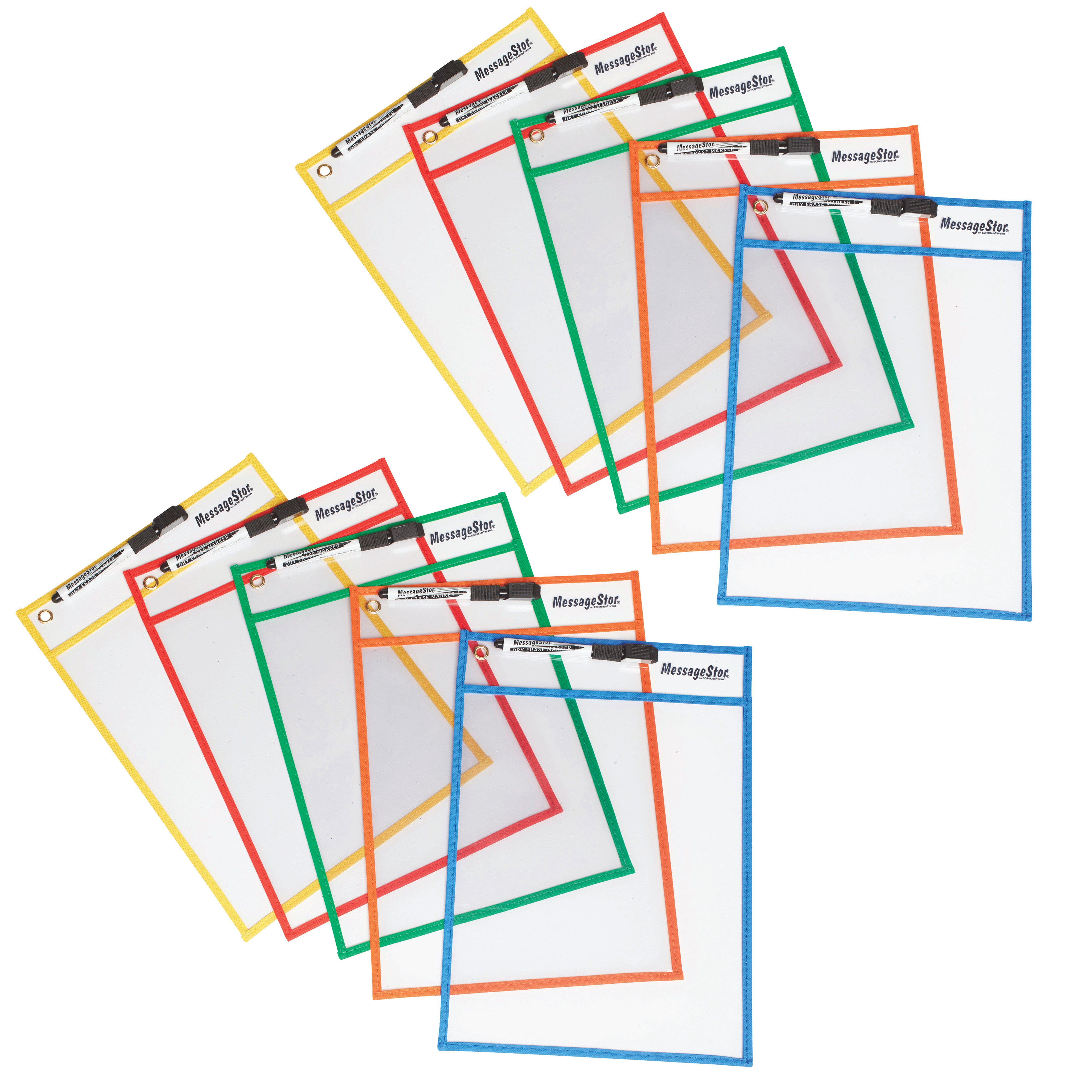 MessageStor® Dry-Erase Reusable Clear Pocket Sleeves with Markers, 60-Piece, Assorted
