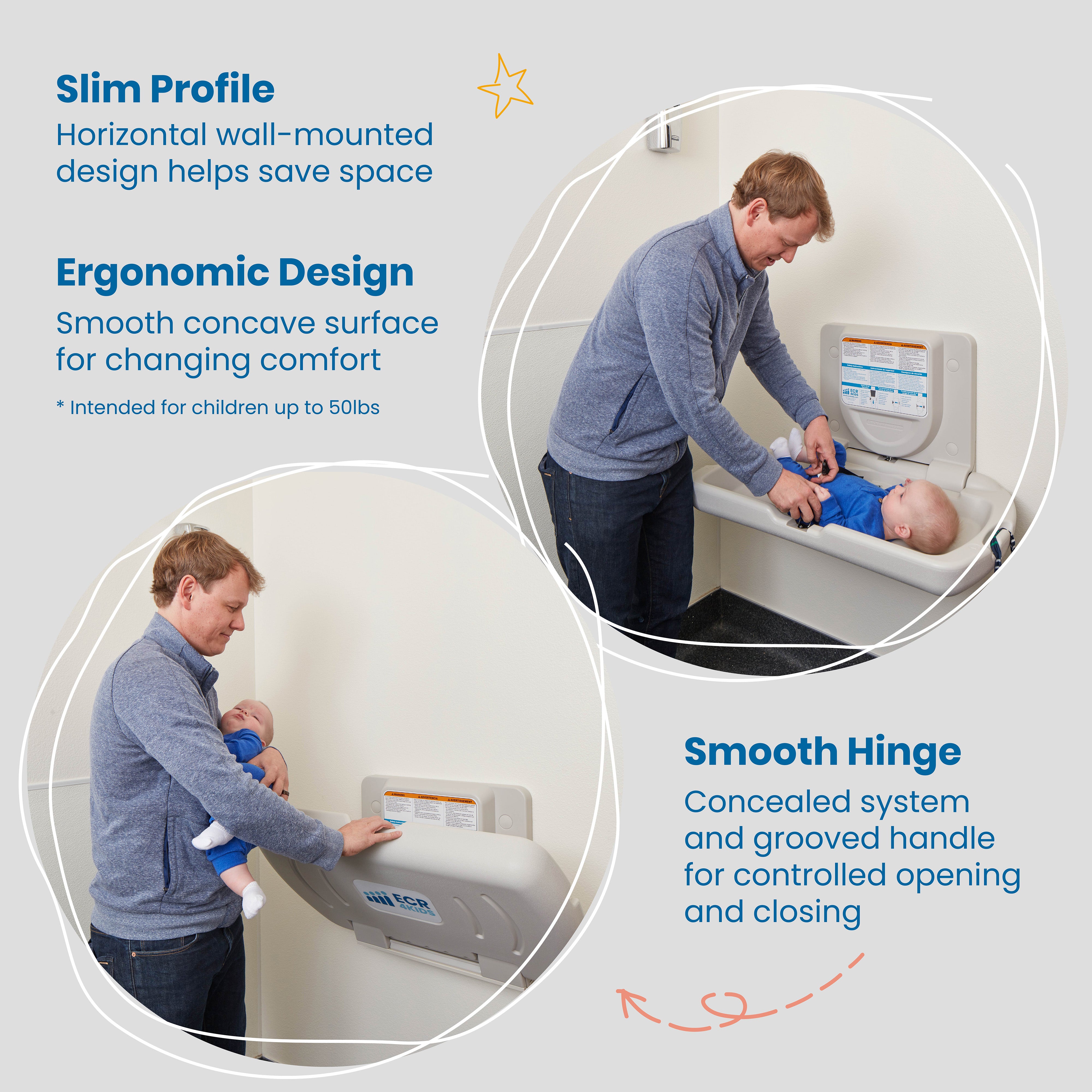 Horizontal Wall-Mounted Changing Station with Slim Back