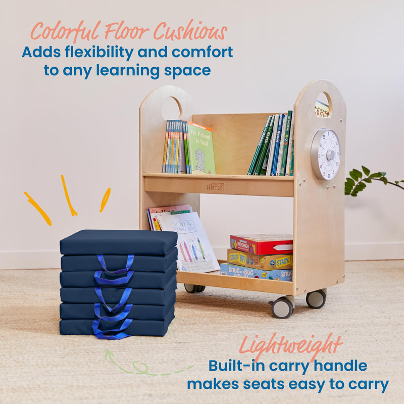 Square Floor Cushions with Handles, Classroom Flexible Seating, 6-Piece