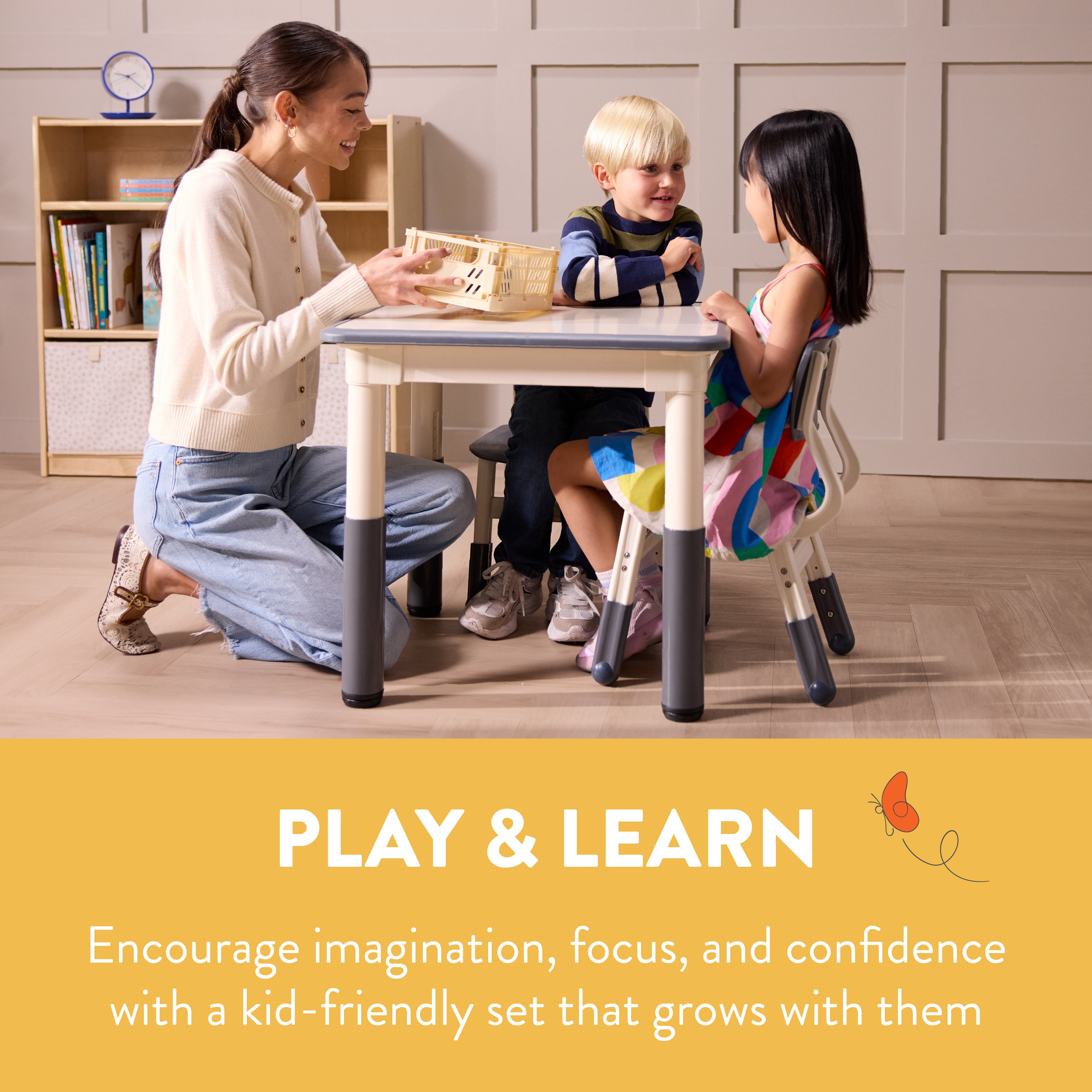 Dry-Erase Adjustable Height Table and Chairs Set, 3-Piece
