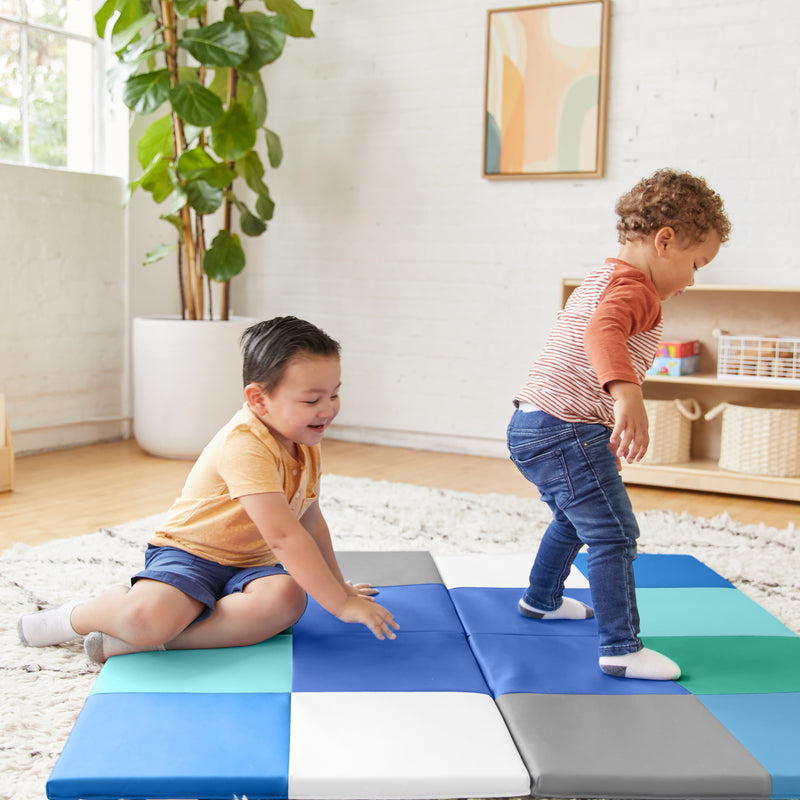 Square Dance Activity Play Mat, Colorful Tummy Time Folding Foam Mat