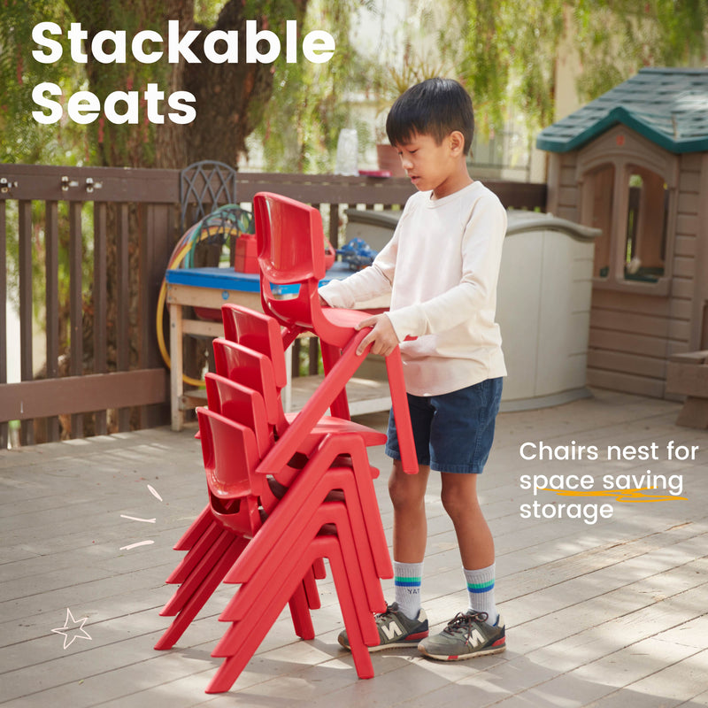 Plastic Classroom Stack Chairs, Indoor/Outdoor Seats for Kids, 12in Seat Height