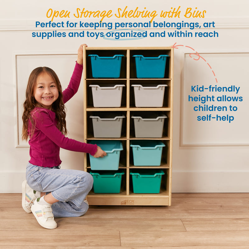 10 Cubby Mobile Tray Cabinet with 10 Scoop Front Storage Bins