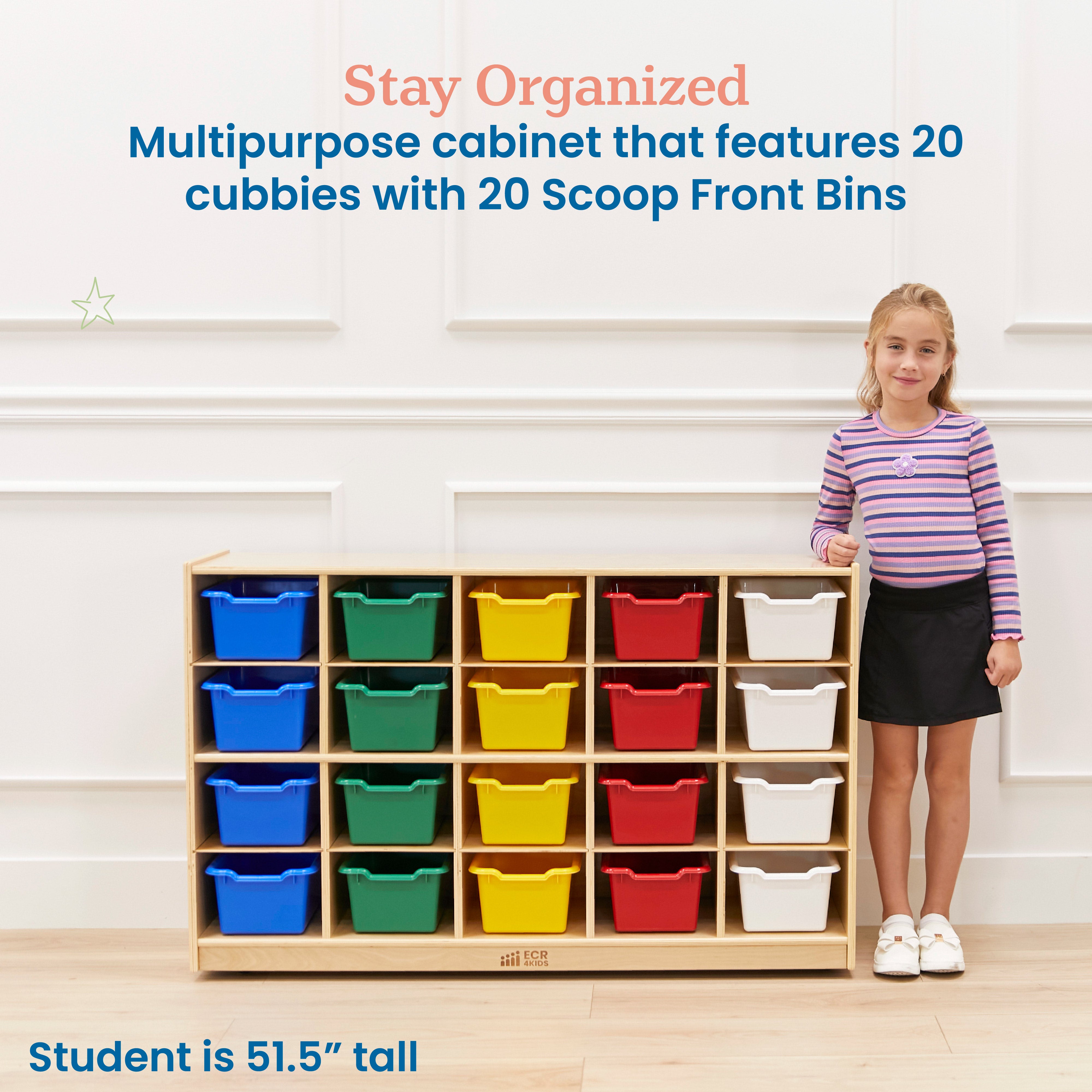 20 Cubby Tray Cabinet with Scoop Front Storage Bins