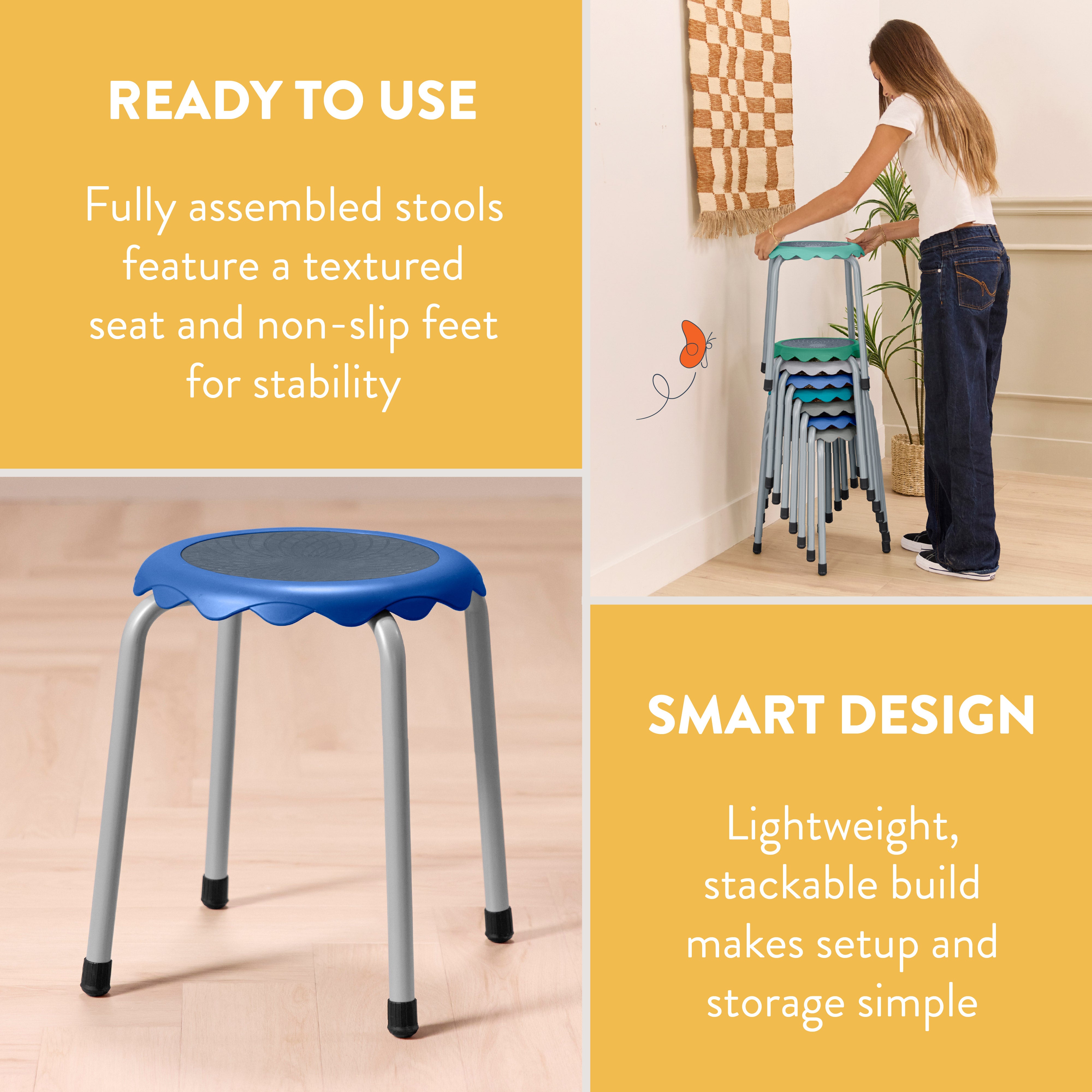 Blossom Stackable Plastic Stools, 8-Piece