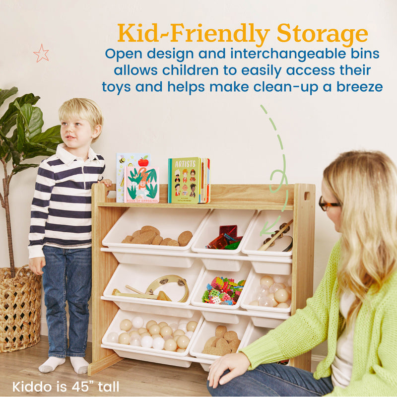 3-Tier Organizer with Shelf and 9 Bins, Toy Storage