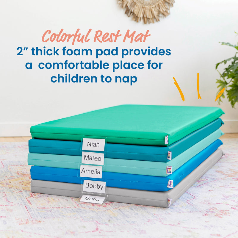 Rainbow Rest Nap Mats, Clear Name Tag Holder, 2in Thick - 5-Pack