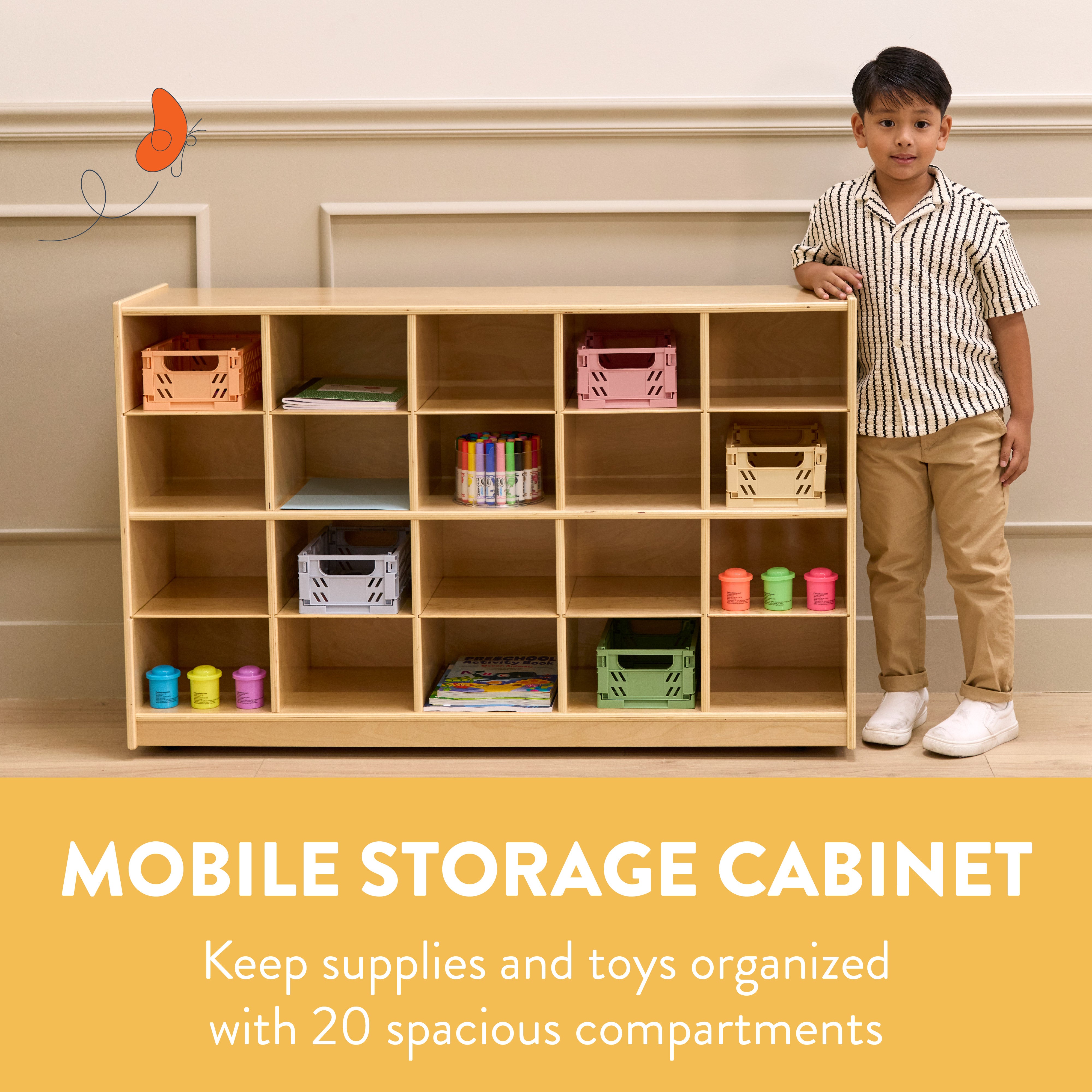 20-Compartment Mobile Cubby Storage Cabinet, 4x5