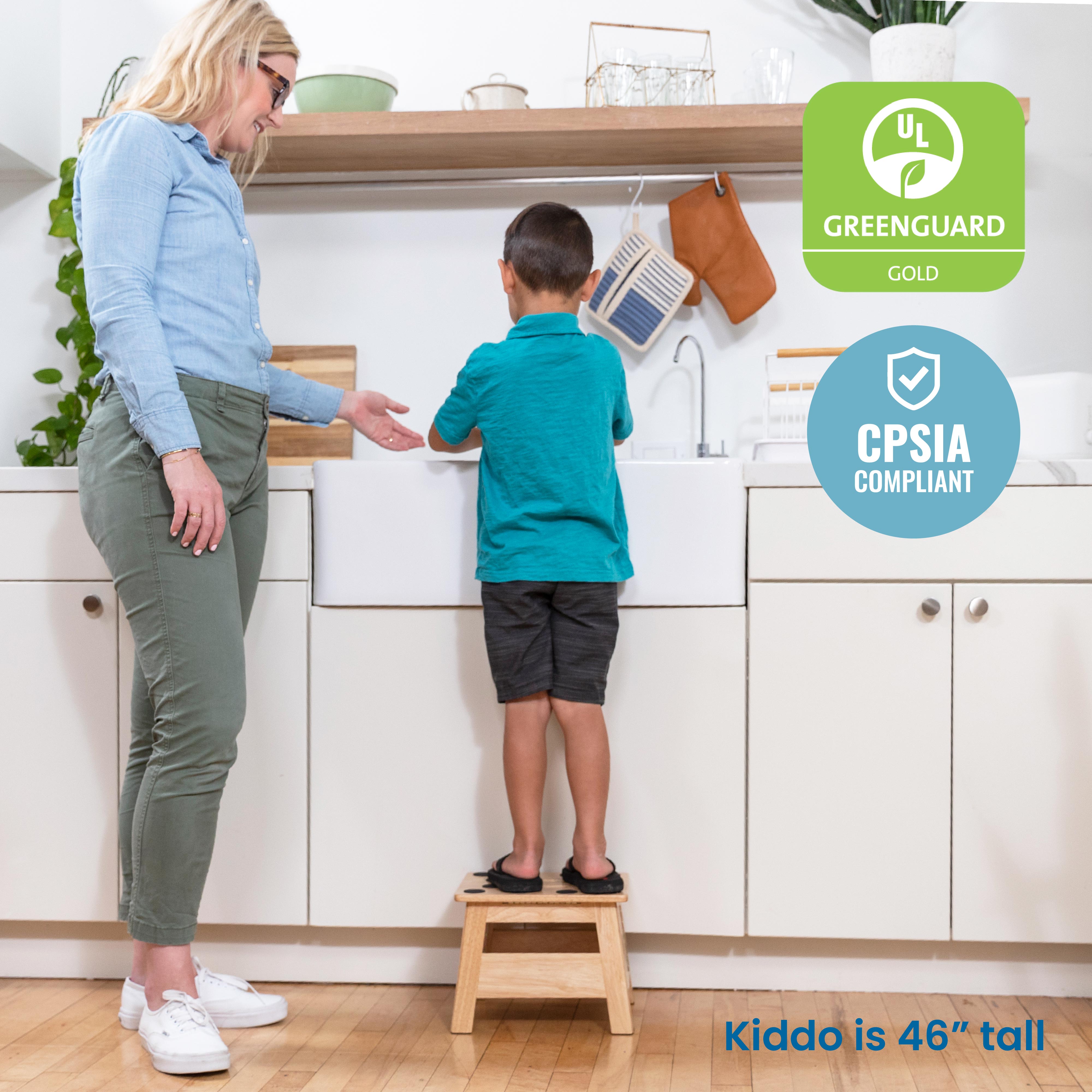 Folding Step Stool with Handle, Kids Furniture, Natural