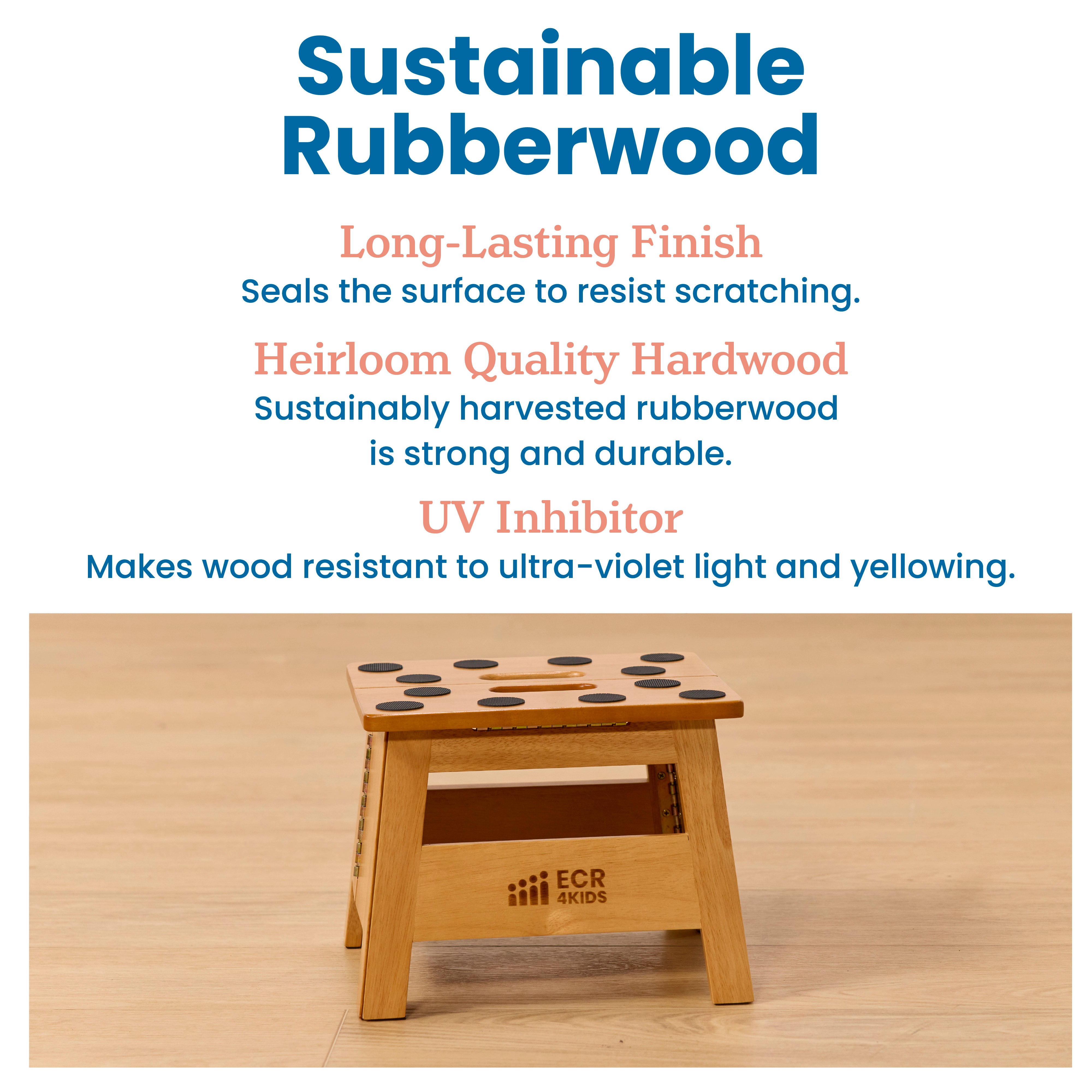 Wooden Folding Step Stool with Handles, One Step