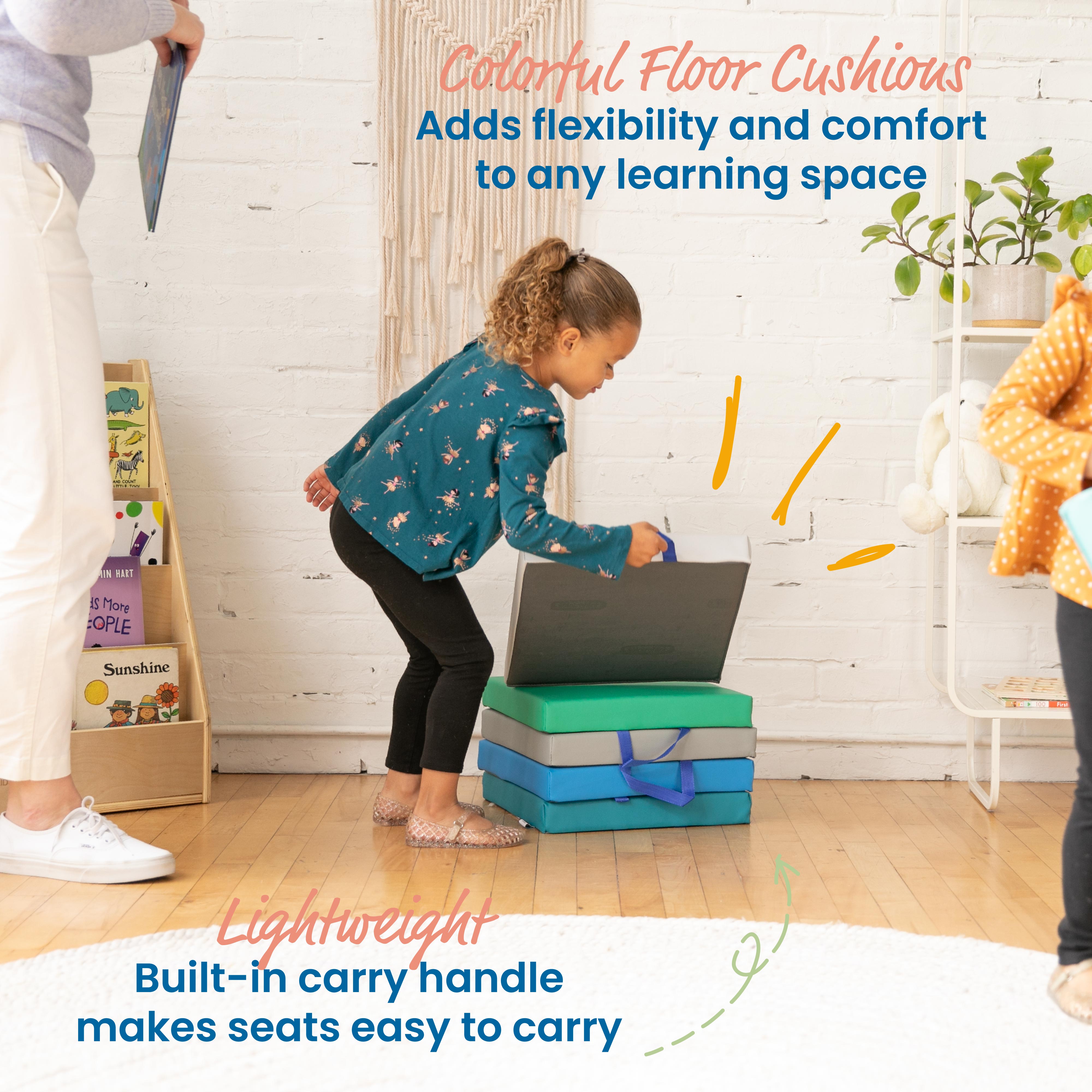 Square Floor Cushions and Mobile Cushion Cart, 12-Piece