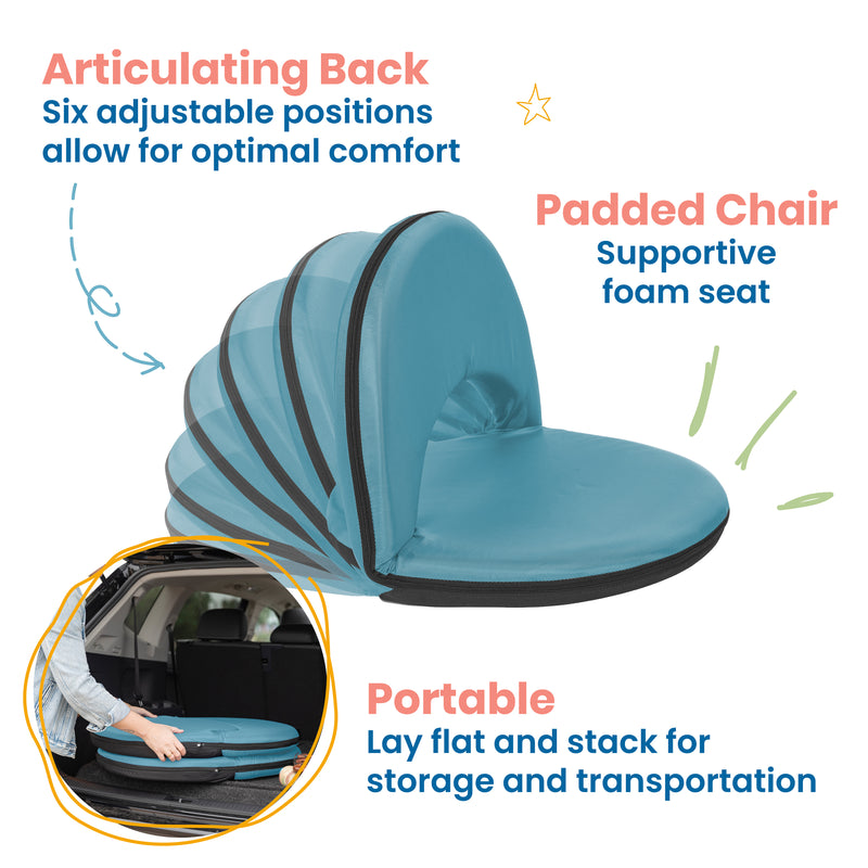 Spectator Floor Chair with Adjustable Back Support, Portable Foldable Stadium Seat