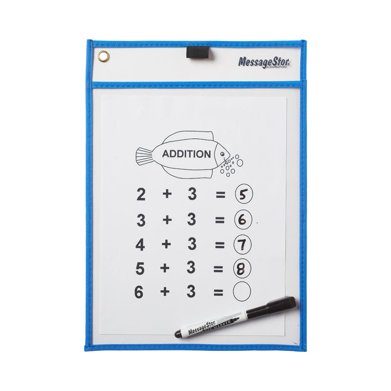 Dry-Erase Pockets with Markers, Reusable Sleeves, 10-Piece