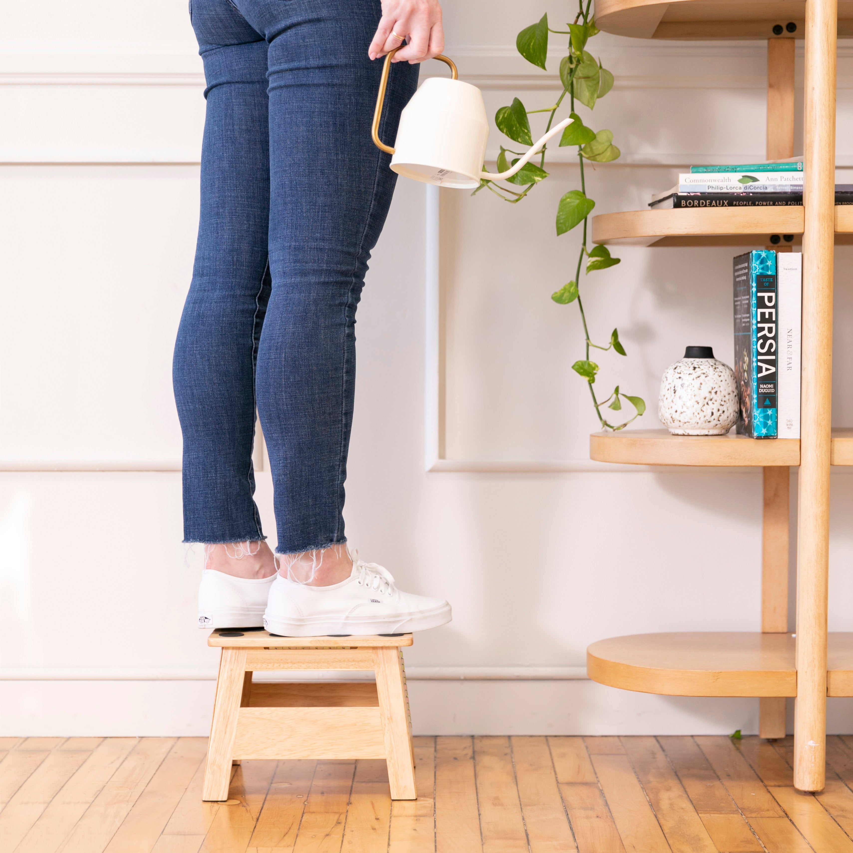 Folding Step Stool with Handle, Kids Furniture, Natural