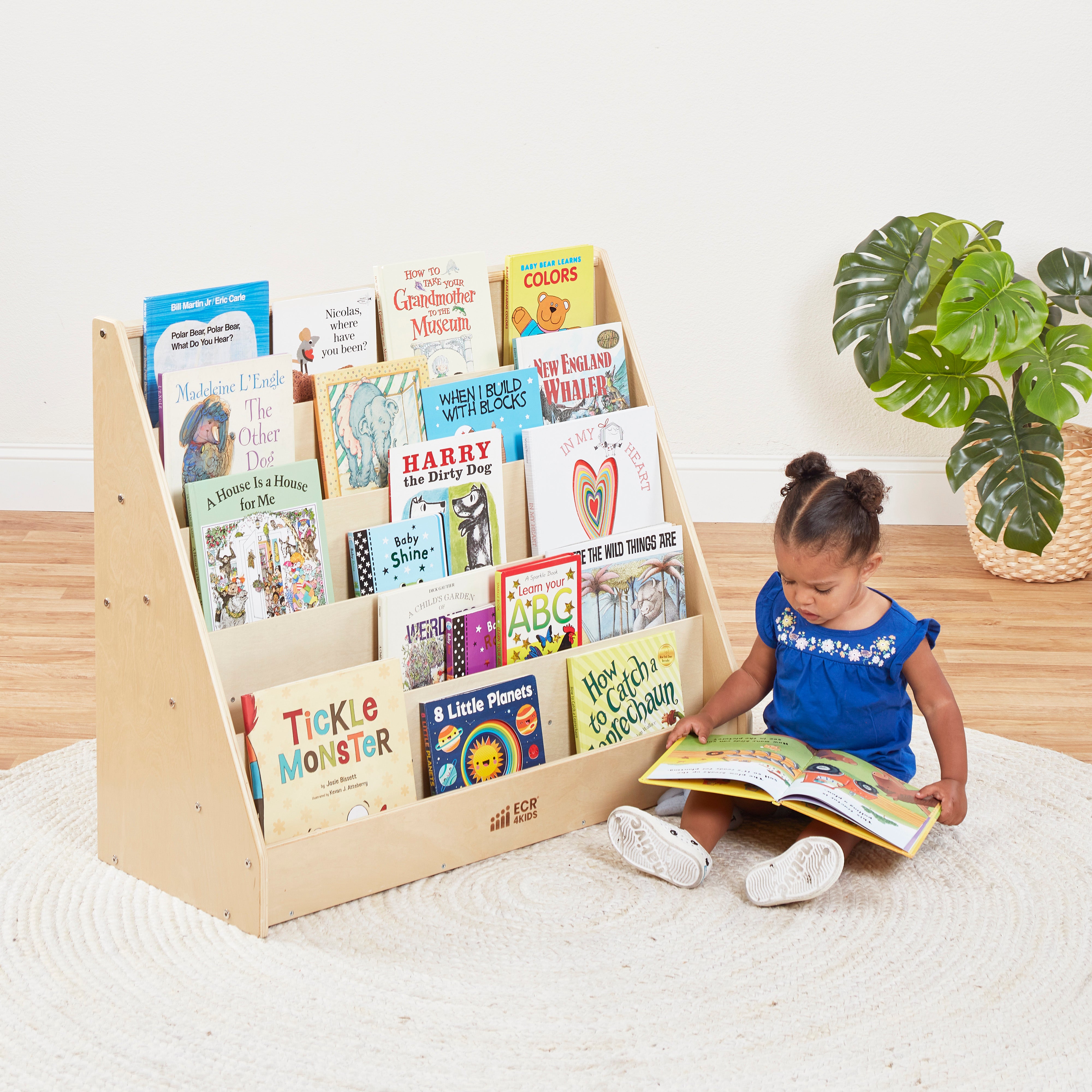 Toddler Cozy Reading Corner Package with Floor Pillows, Book Display, Storage Cabinet and Rocking Chair