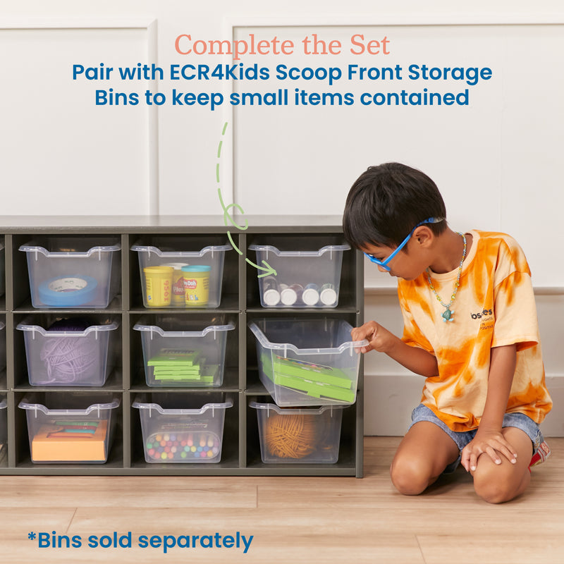 12 Cubby Mobile Tray Cabinet with 15 Scoop Front Storage Bins