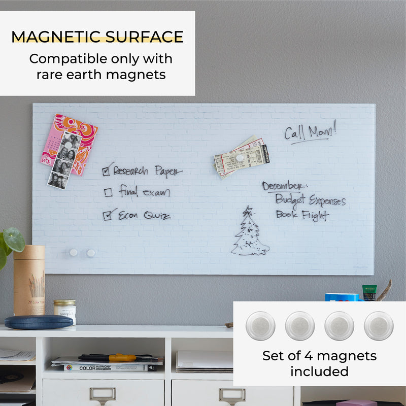 Magnetic Dry-Erase Glass Board with Magnets, 18in x 36in, Wall-Mounted Whiteboard