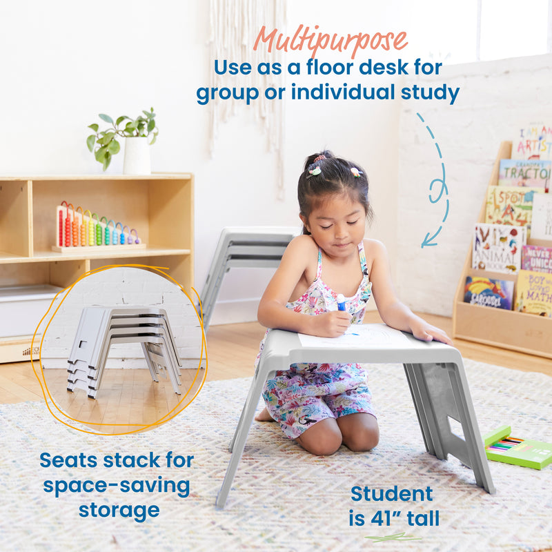 Linking Stackable Stools, Kids Classroom Seat, Portable Lap Desk with Handles, 4-Piece