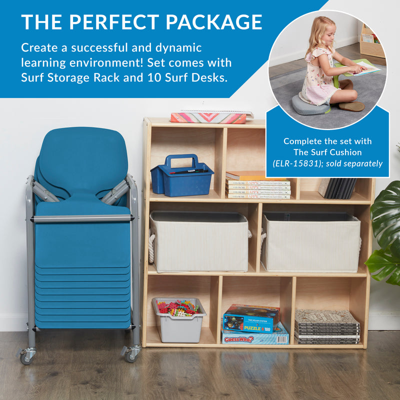 The Surf Mobile Storage Rack with 10 Surf Portable Desks Package, Classroom Flexible Seating