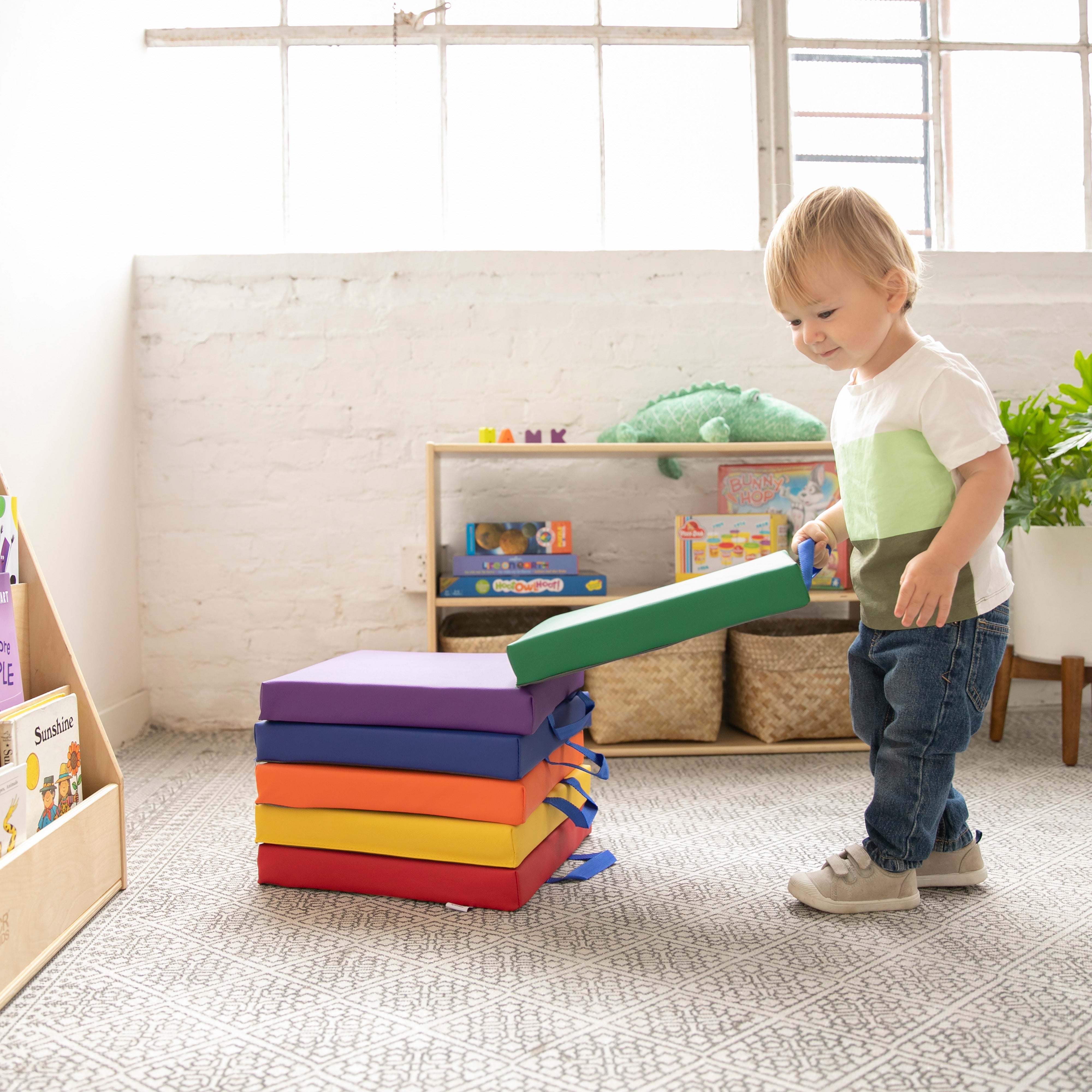 Square Floor Cushions and Mobile Cushion Cart, 12-Piece