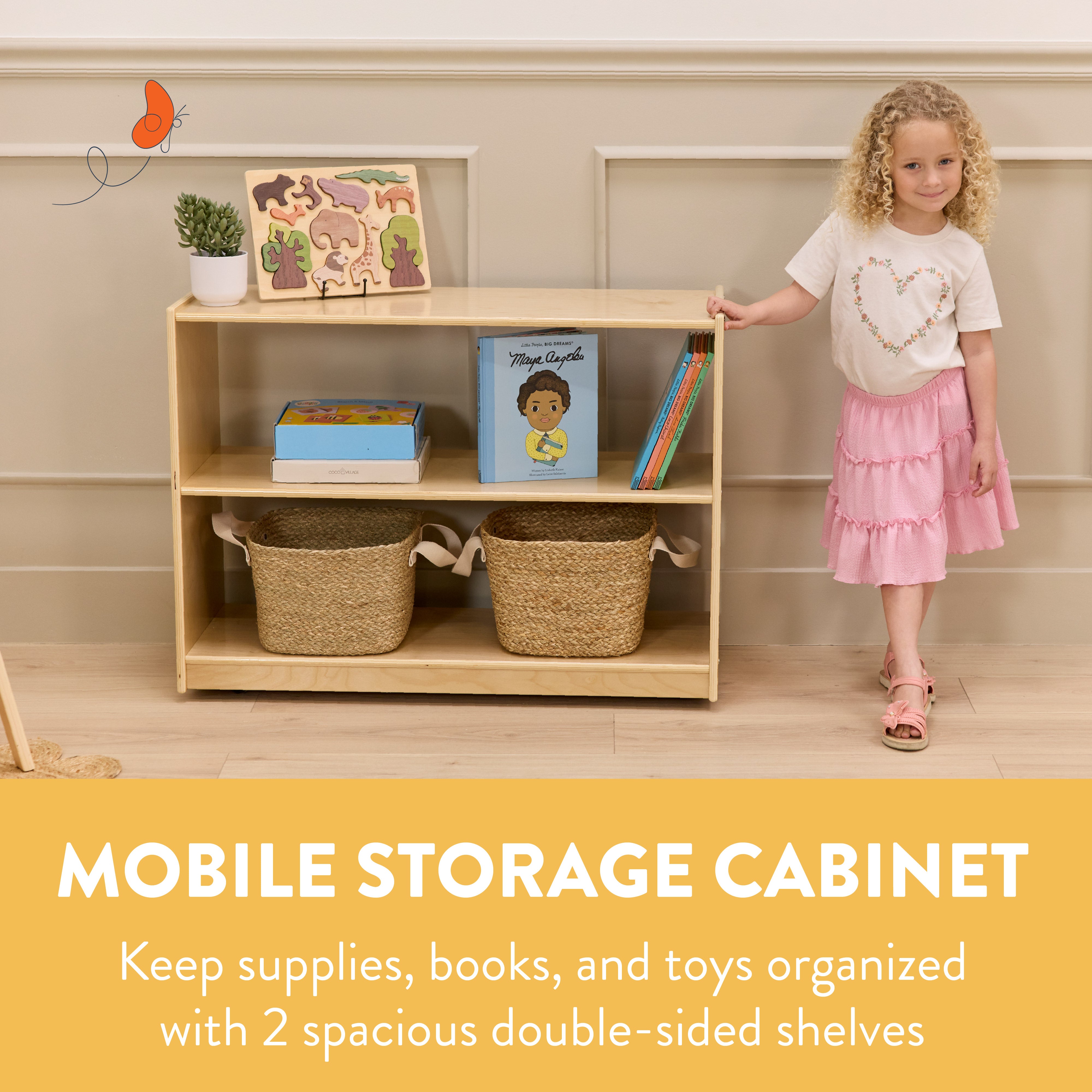 2-Shelf Double-Sided Mobile Storage Cabinet