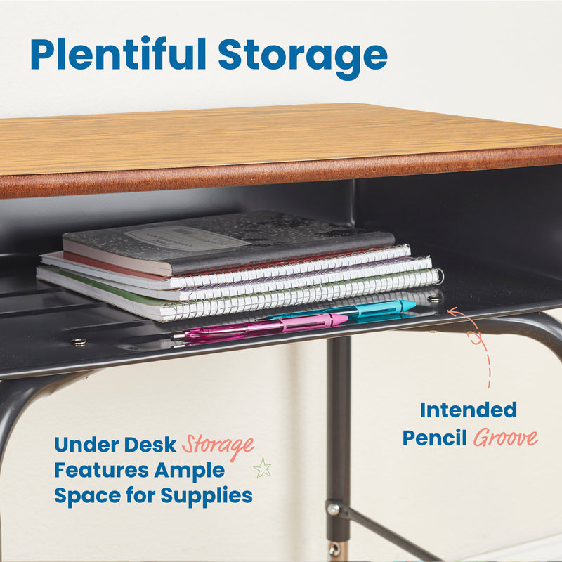 Open Front Student Desk with Metal Storage Book Box, Adjustable Height, 24in x18in