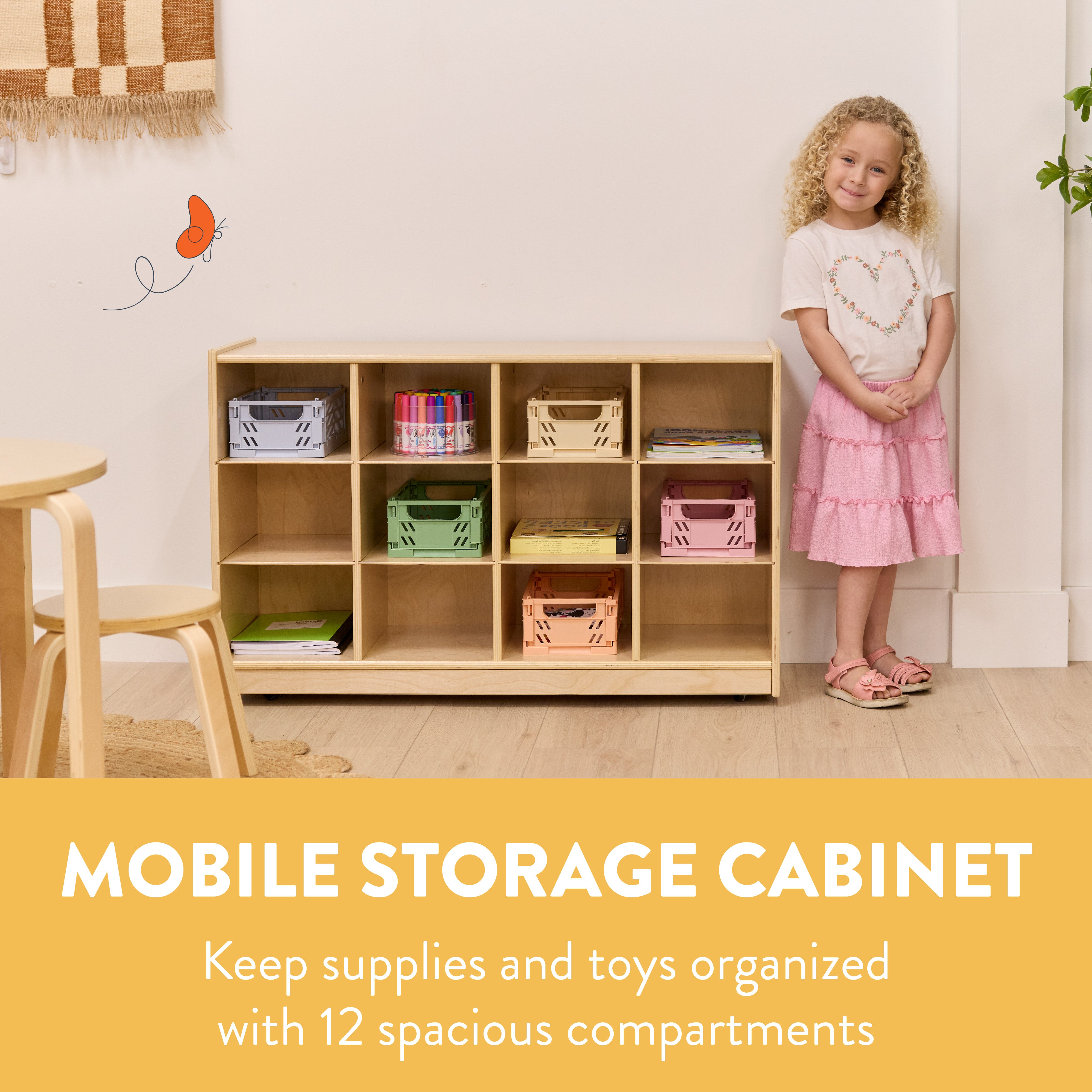 12-Compartment Mobile Cubby Storage Cabinet, 3x4