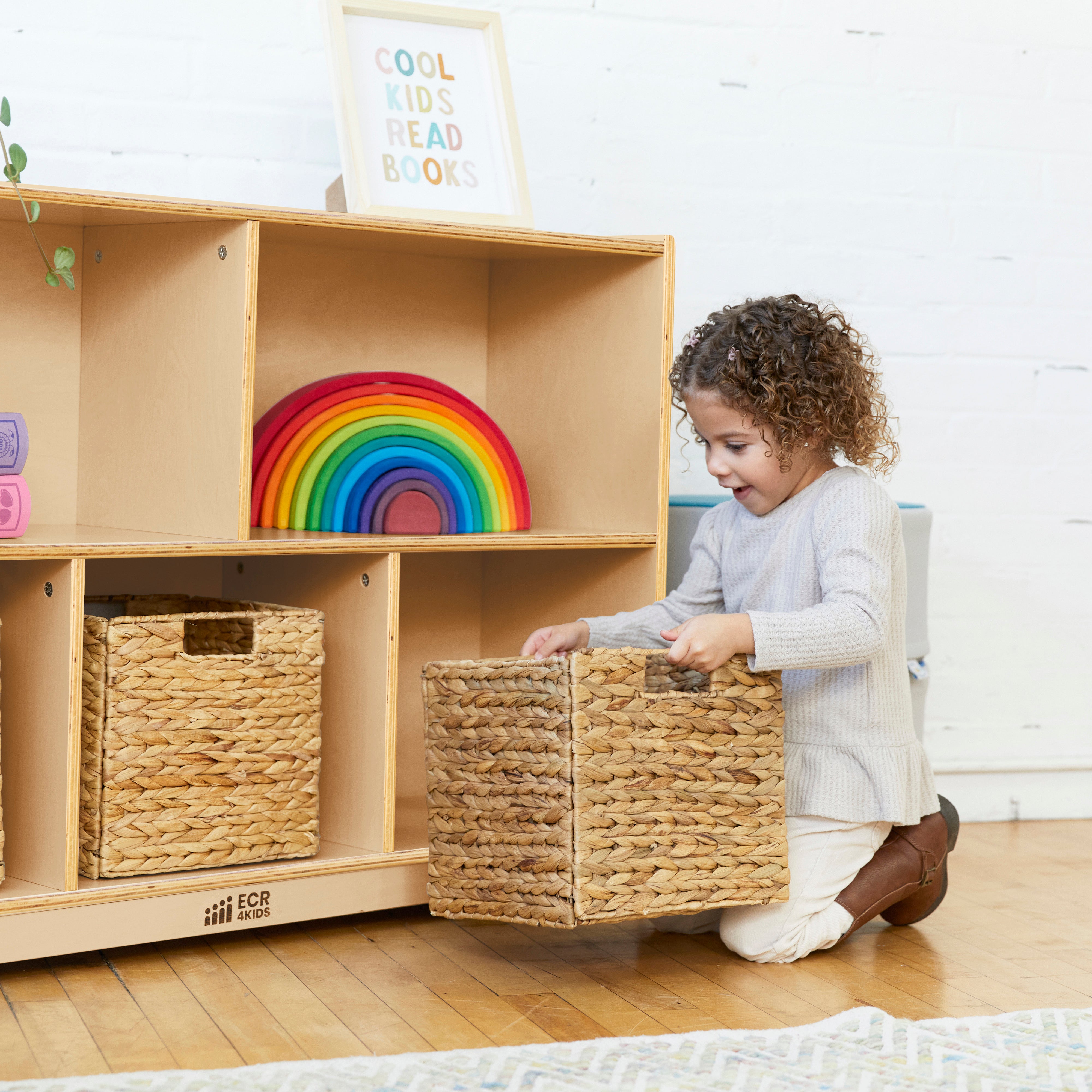 Preschool Dramatic Play Center with Play Kitchen, Dress Up Carousel, Storage Cabinet and Collaboration Table