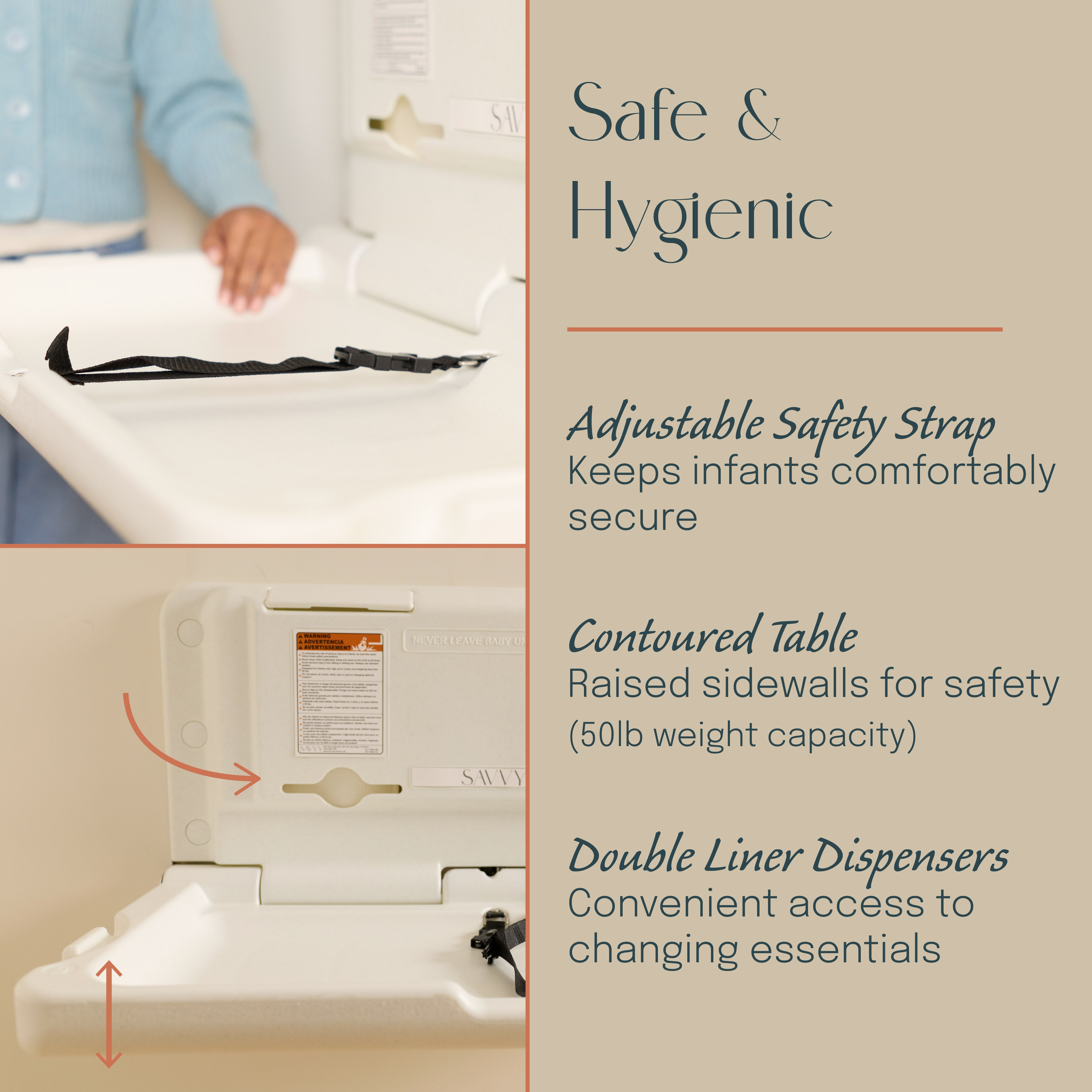 Commercial Wall-Mounted Baby Changing Station with 500 Disposable Sanitary Liners