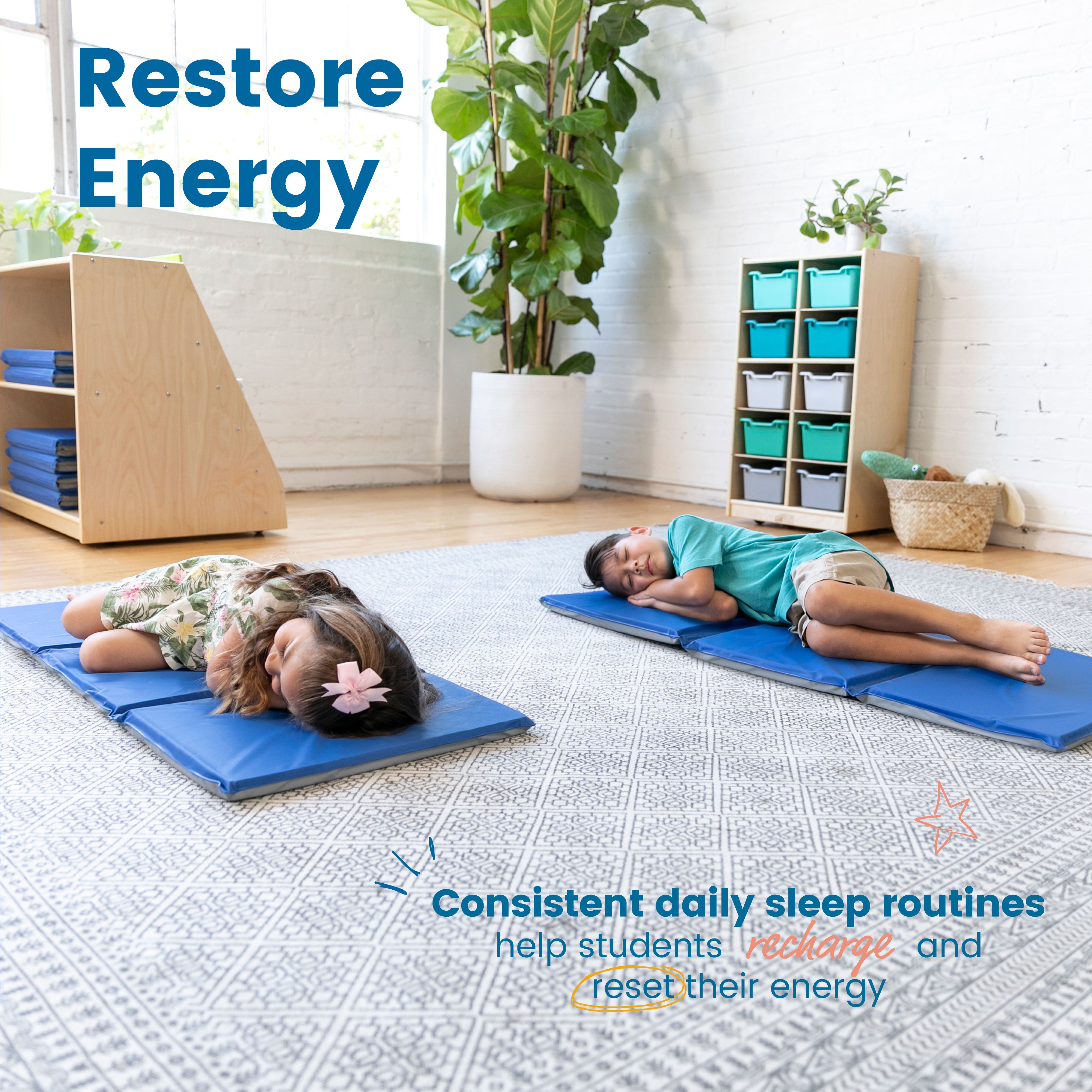 Folding Rest Mats, Children's Nap Pads, 3-Fold, 1in Thick, 5-Pack