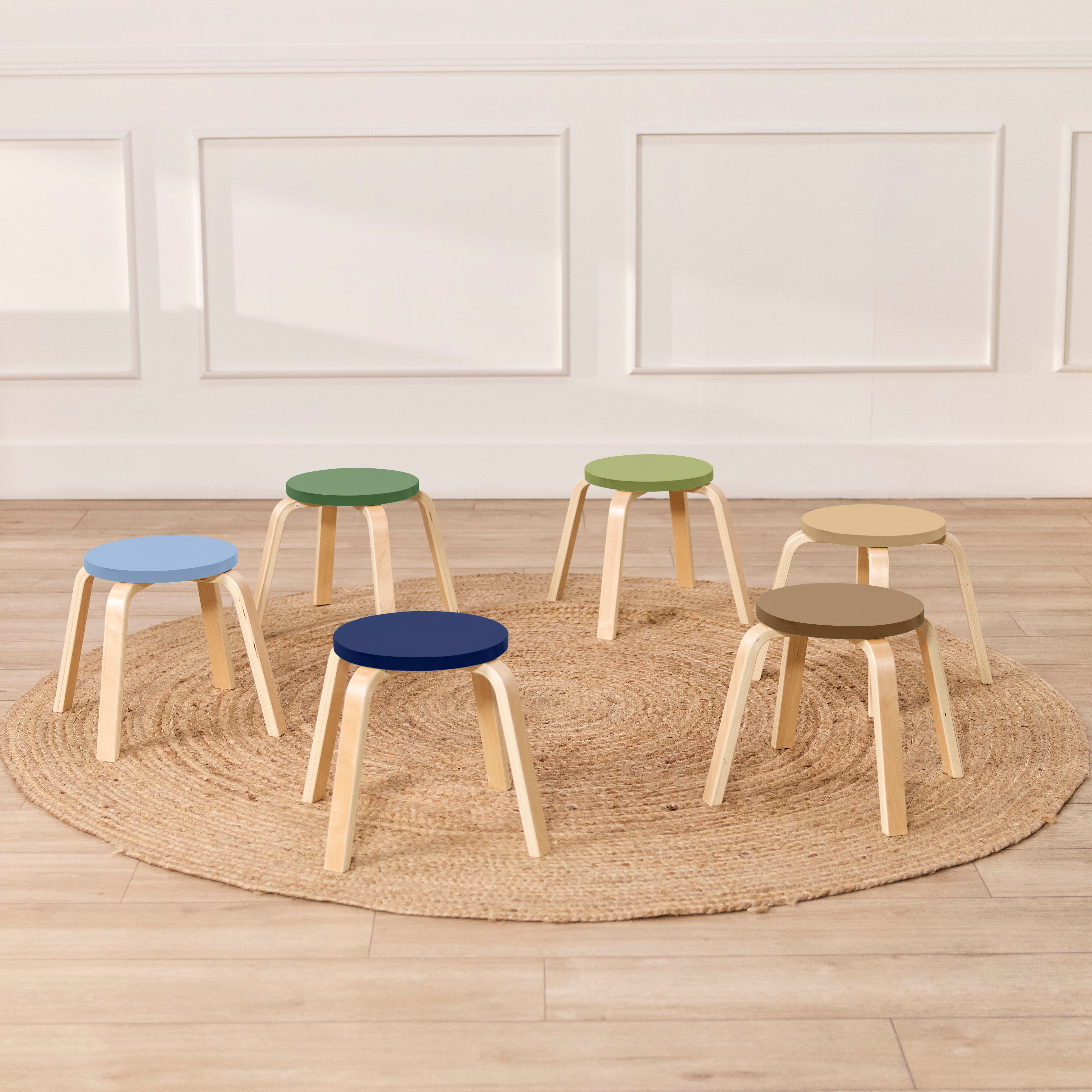 Bentwood Stackable Stools, 12in Seat Height, 6-Piece