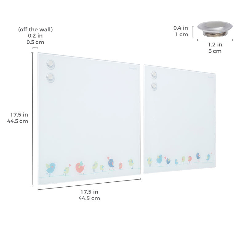 Magnetic Dry-Erase Glass Board with Magnets, 17.5in x 17.5in, Wall-Mounted Whiteboard, 2-Pack