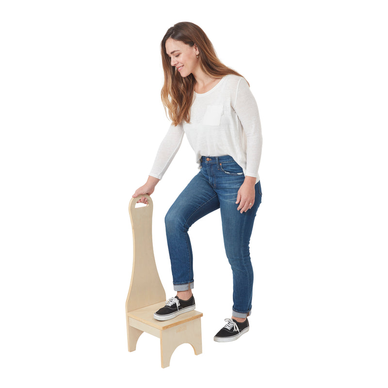 Stepstool with Long Handle, One Step, Natural