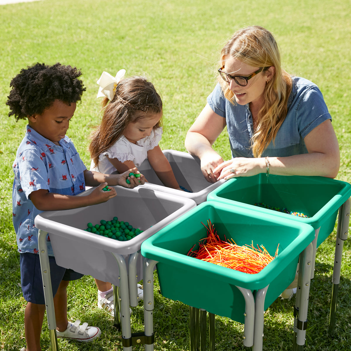 Stackable Square Bins with Non-Snap Lids, 4-Pack