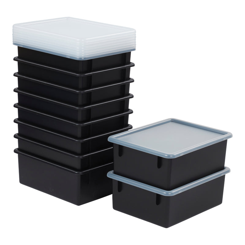Letter Size Deep Tray with Lid, Flat Storage Bin, 10-Pack