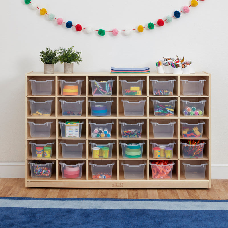 30 Cubby Mobile Tray Cabinet with 30 Scoop Front Storage Bins