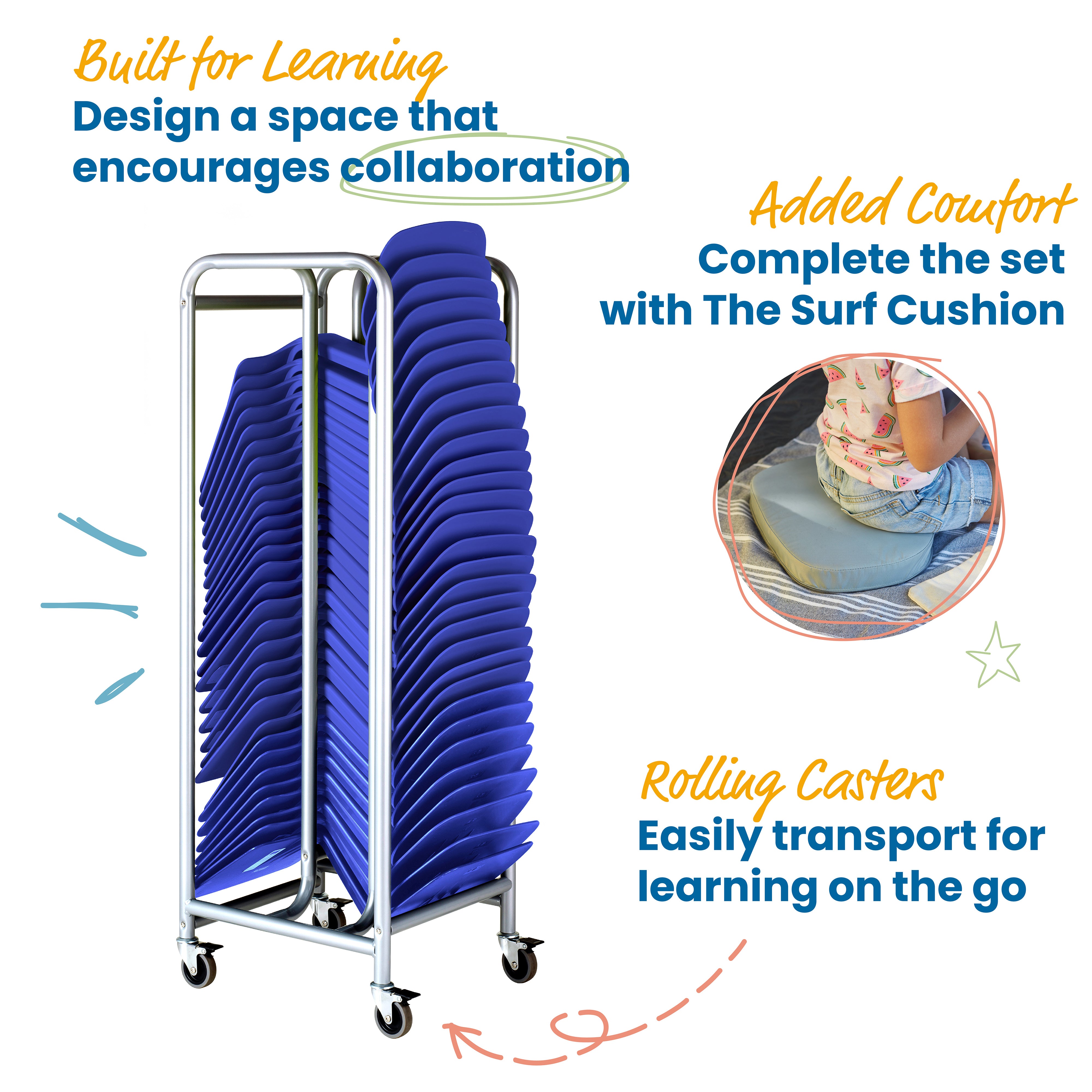The Surf Portable Lap Desk with Mobile Storage Rack, Flexible Seating, 30-Piece