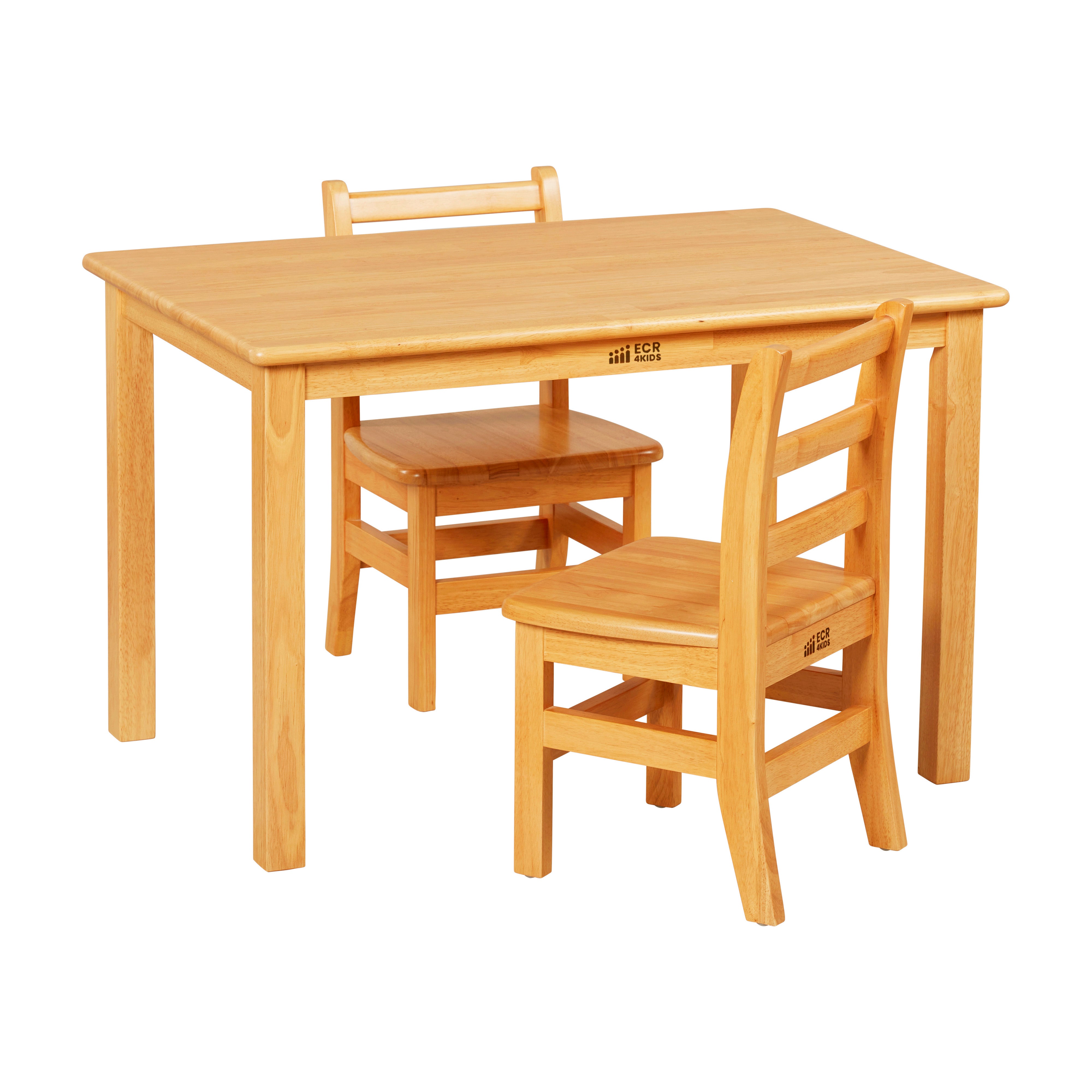 24in x 36in Rectangular Hardwood Table and Chair Set, 12in Seat Height, 3-Piece