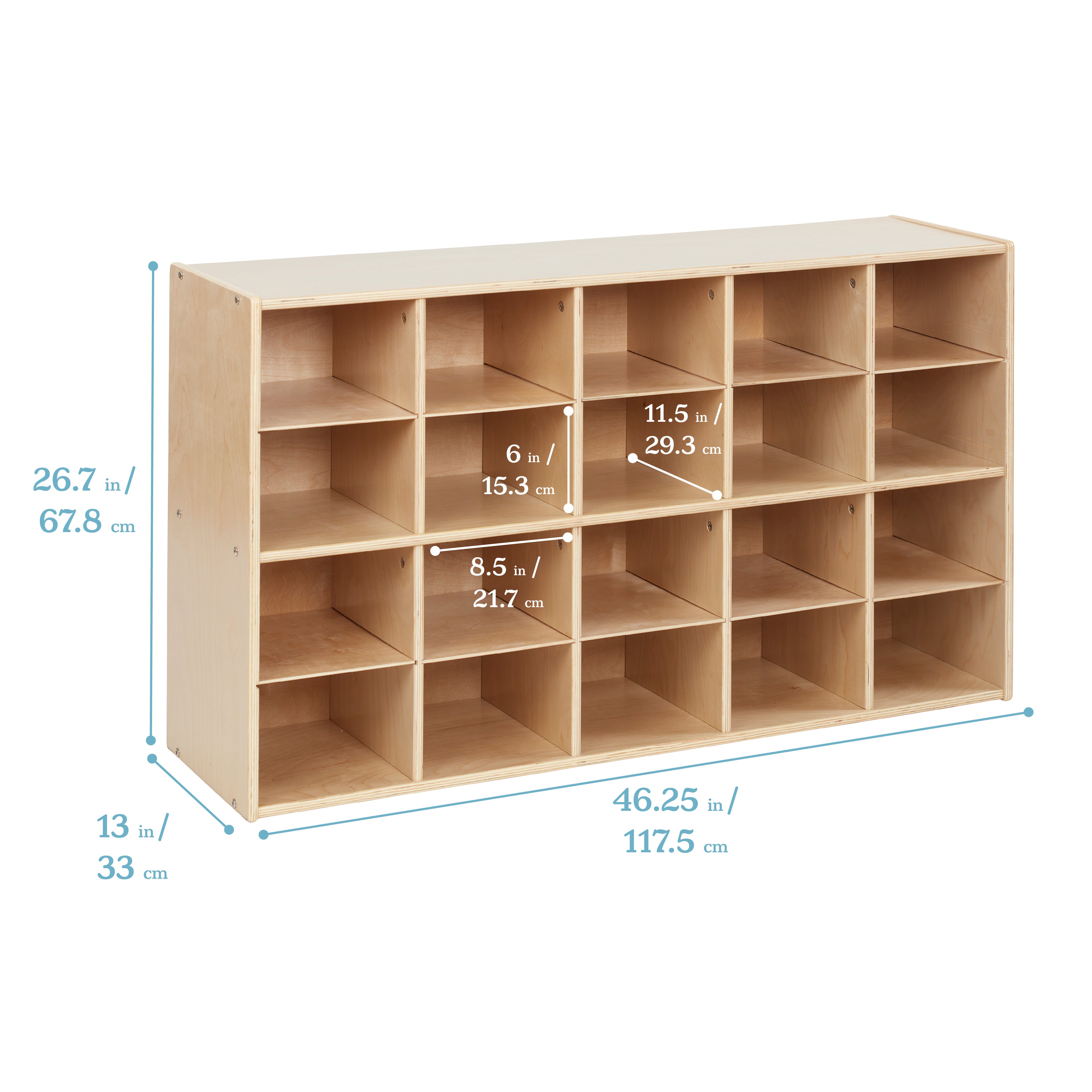 Streamline 20 Cubby Tray Storage Cabinet with 20 Scoop Front Storage Bins, 4x5, Natural