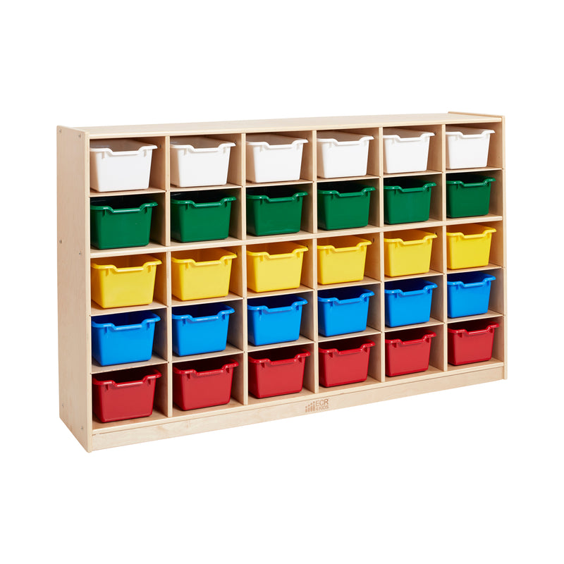 30 Cubby Mobile Tray Cabinet with 30 Scoop Front Storage Bins
