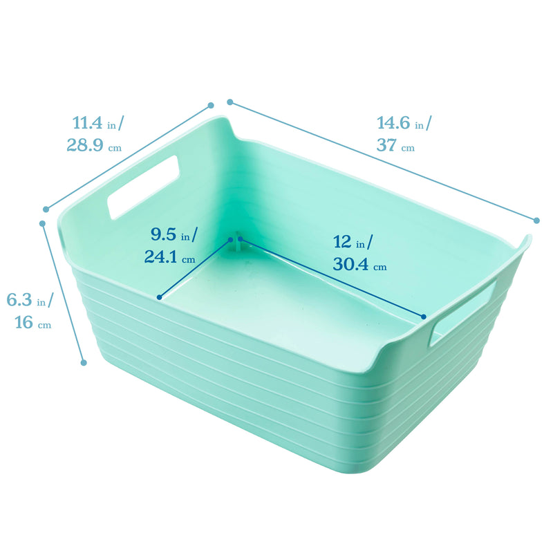 Bendi-Bins with Handles, Flexible Plastic Storage Baskets, 14.6in x 11.4in, 6-Piece