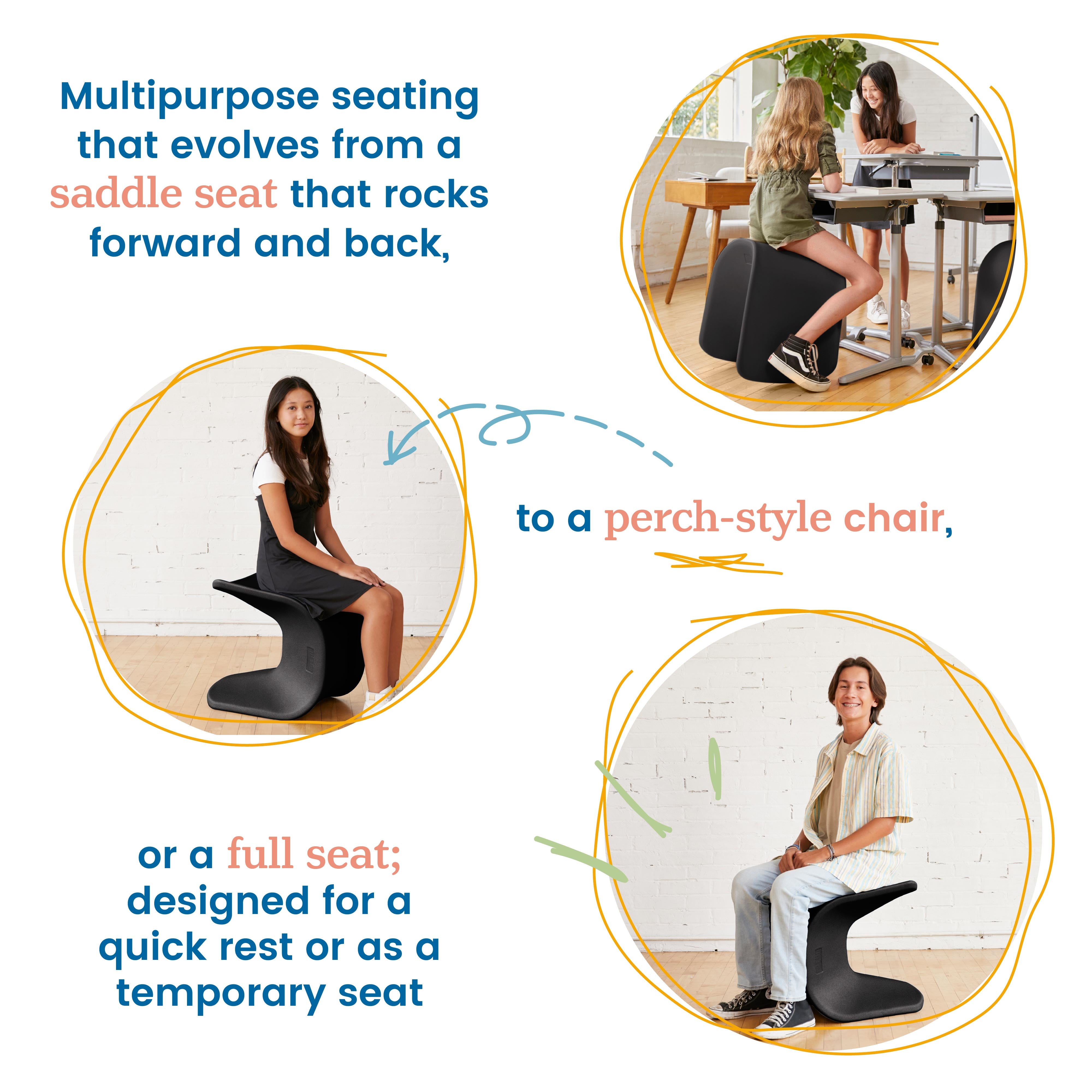 Wave Seat, 18in - 19.6in Seat Height, 2-Pack