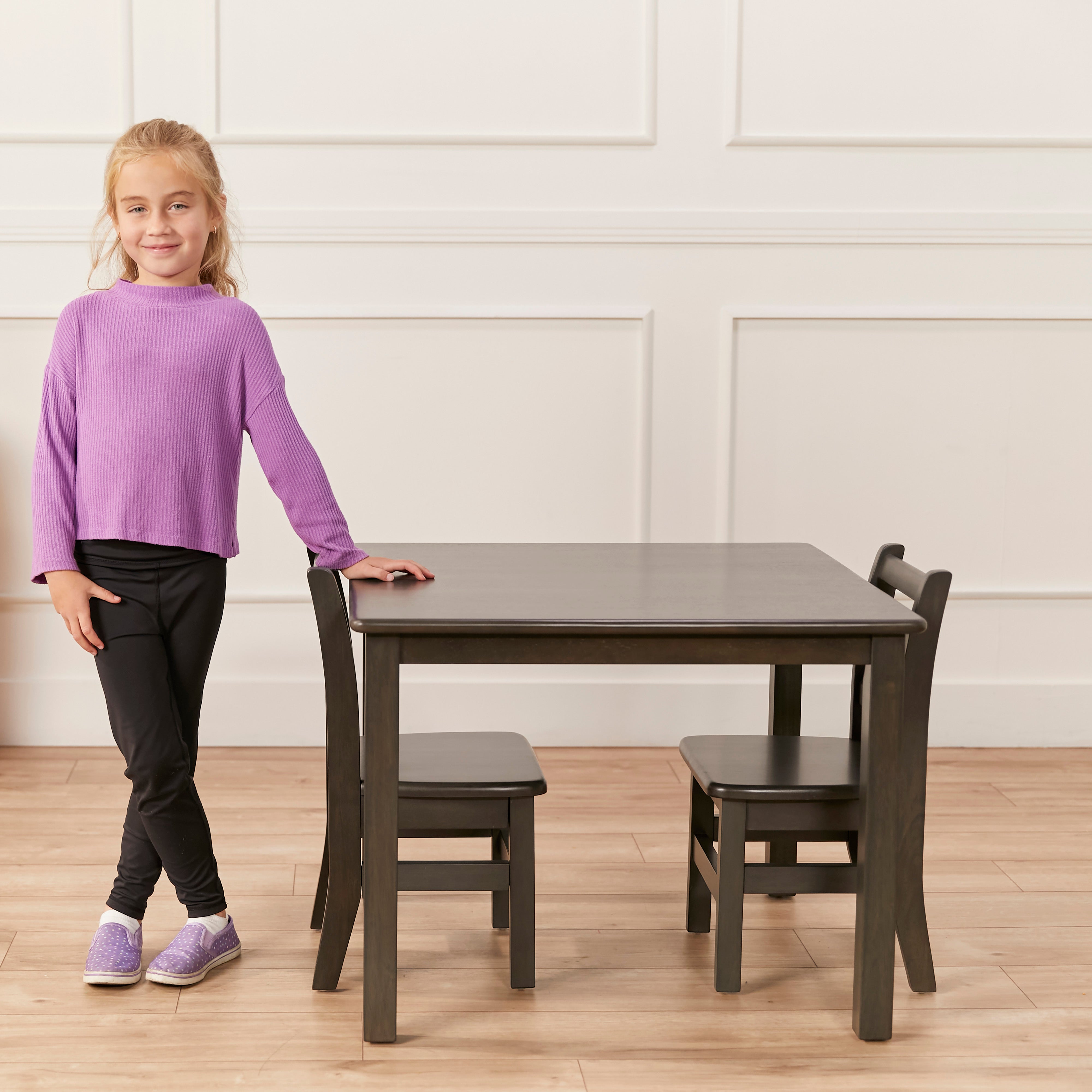 30in x 30in Square Hardwood Table and Chair Set, 12in Seat Height