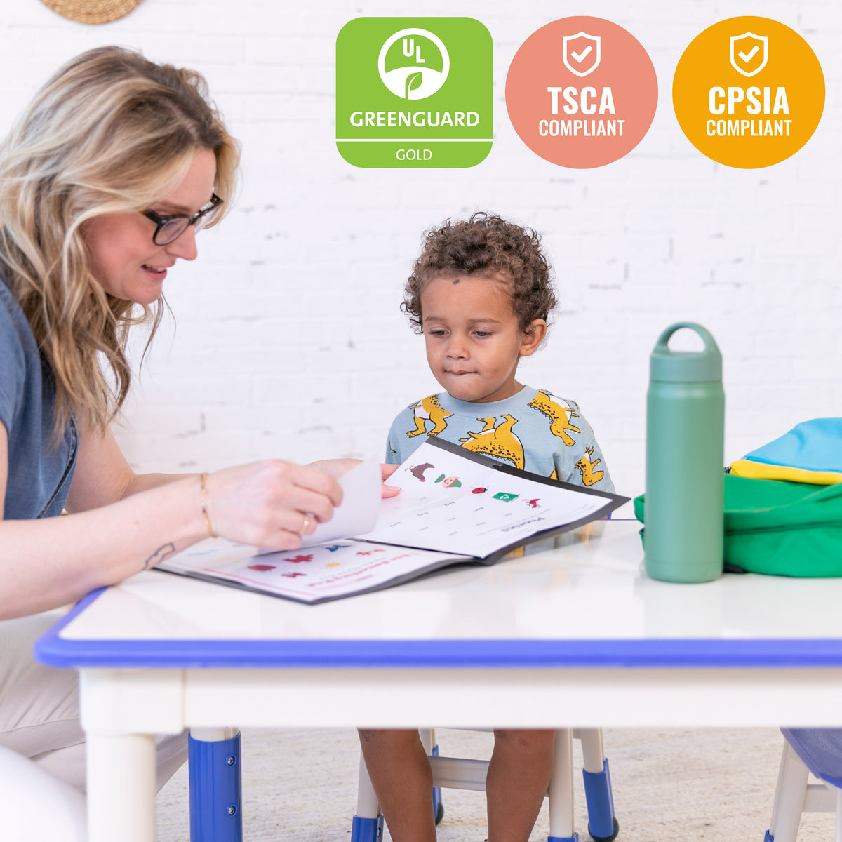 Dry-Erase Rectangular Activity Table with Six Chairs, 7-Piece