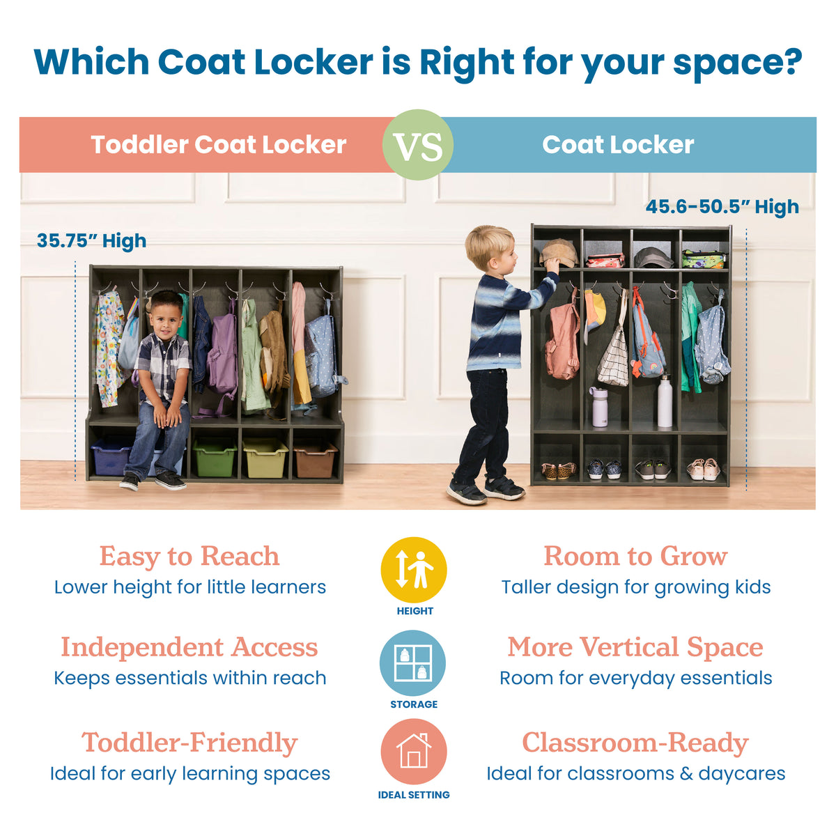 Streamline 3-Section Toddler Coat Locker with Bench