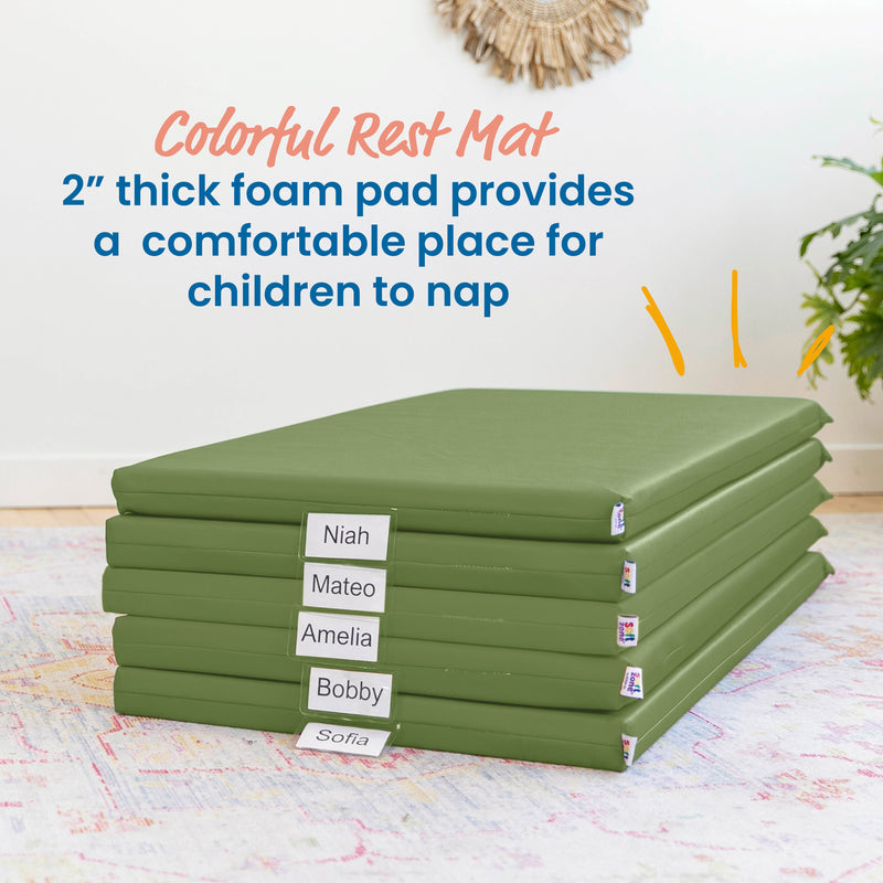 Rainbow Rest Nap Mats, Clear Name Tag Holder, 2in Thick - 5-Pack