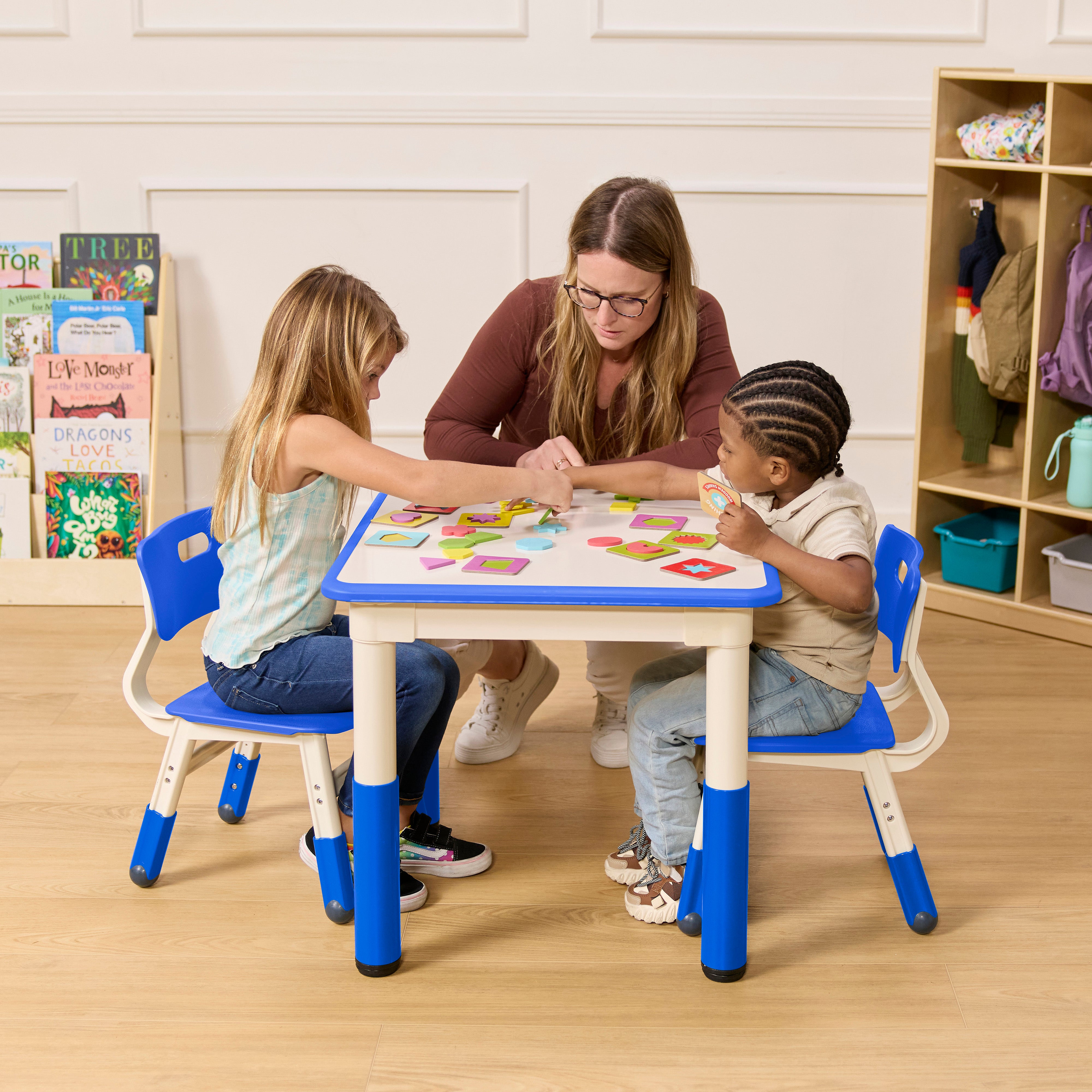 Dry-Erase Square Activity Table with Two Chairs, 3-Piece