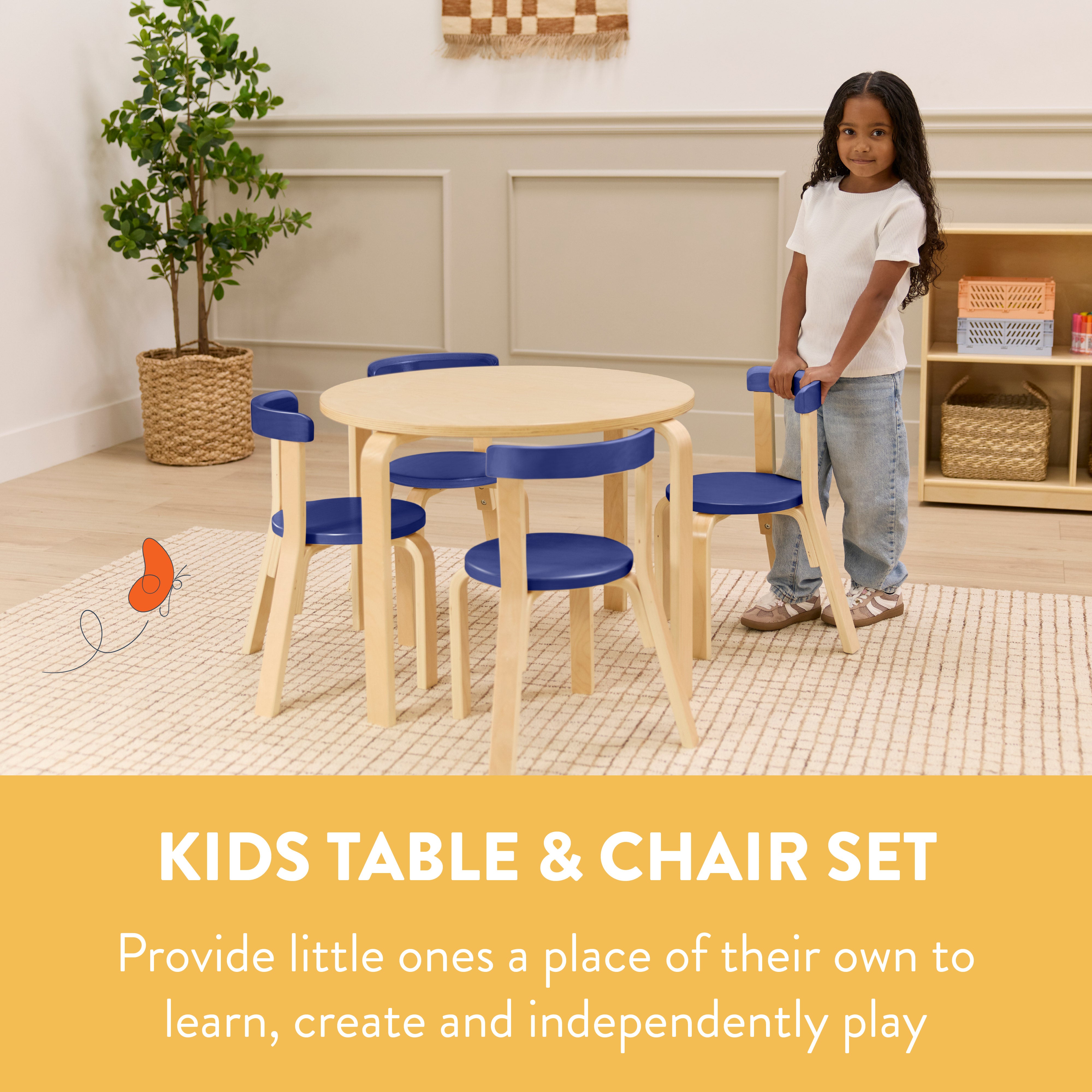 Bentwood Kids Table and Chairs Set, 5-Piece