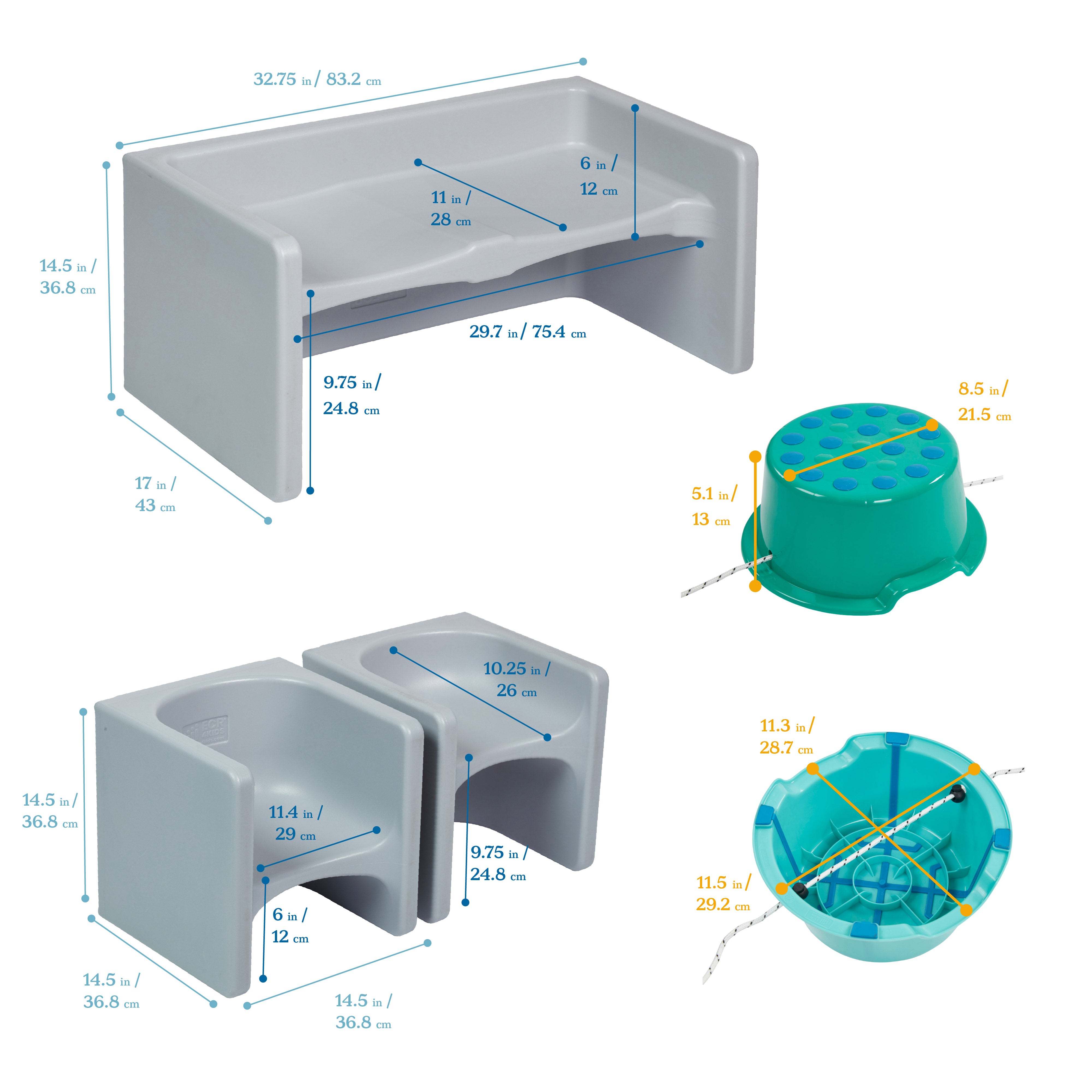 Preschool Outdoor Learning and Play Package with Sand and Water Table, Table and Chairs and Stepping Buckets